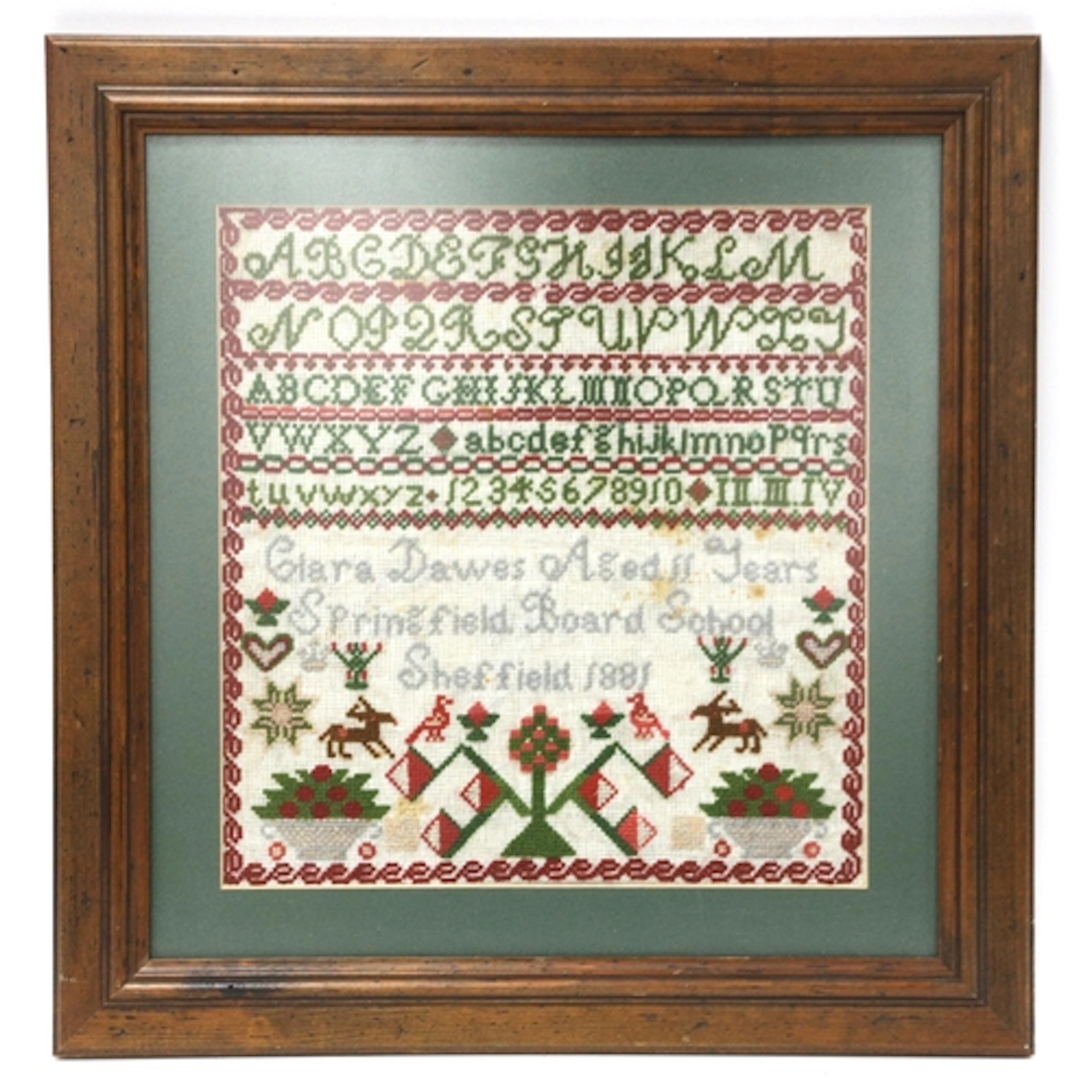 A XIX Century Sampler Worked in Wool by Clara Dawes, aged 11...