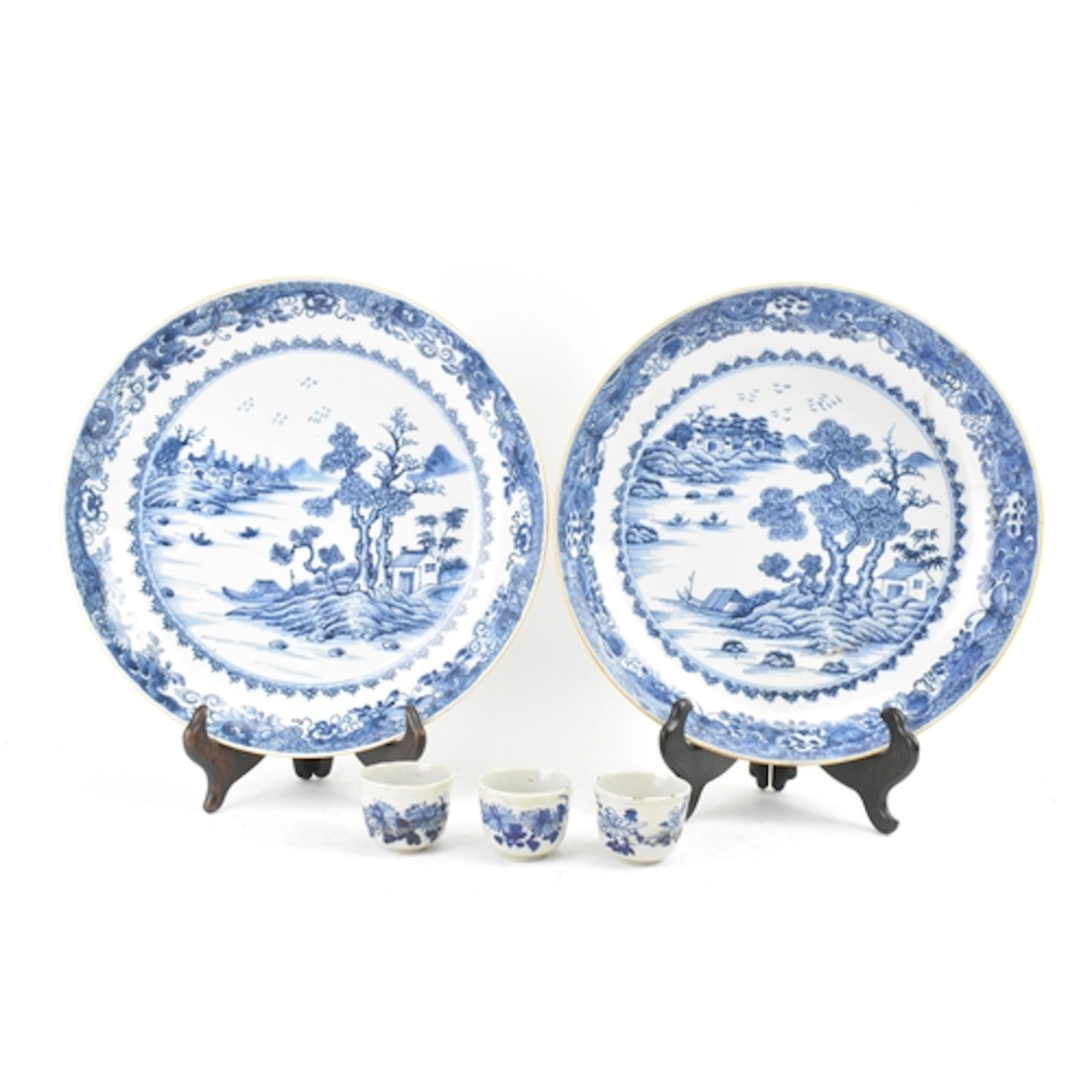 Two Chinese Qing Dynasty blue and white porcelain dishes, Qi...