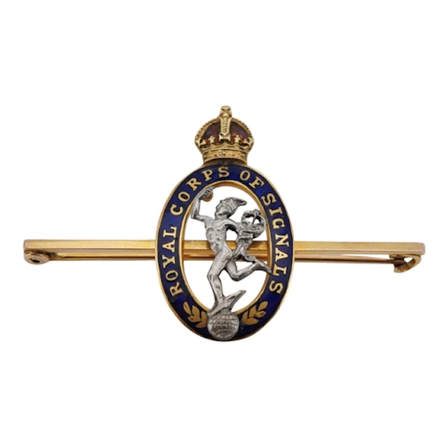 A 9ct and two colour enamel Royal Corps Of Signals regimenta...