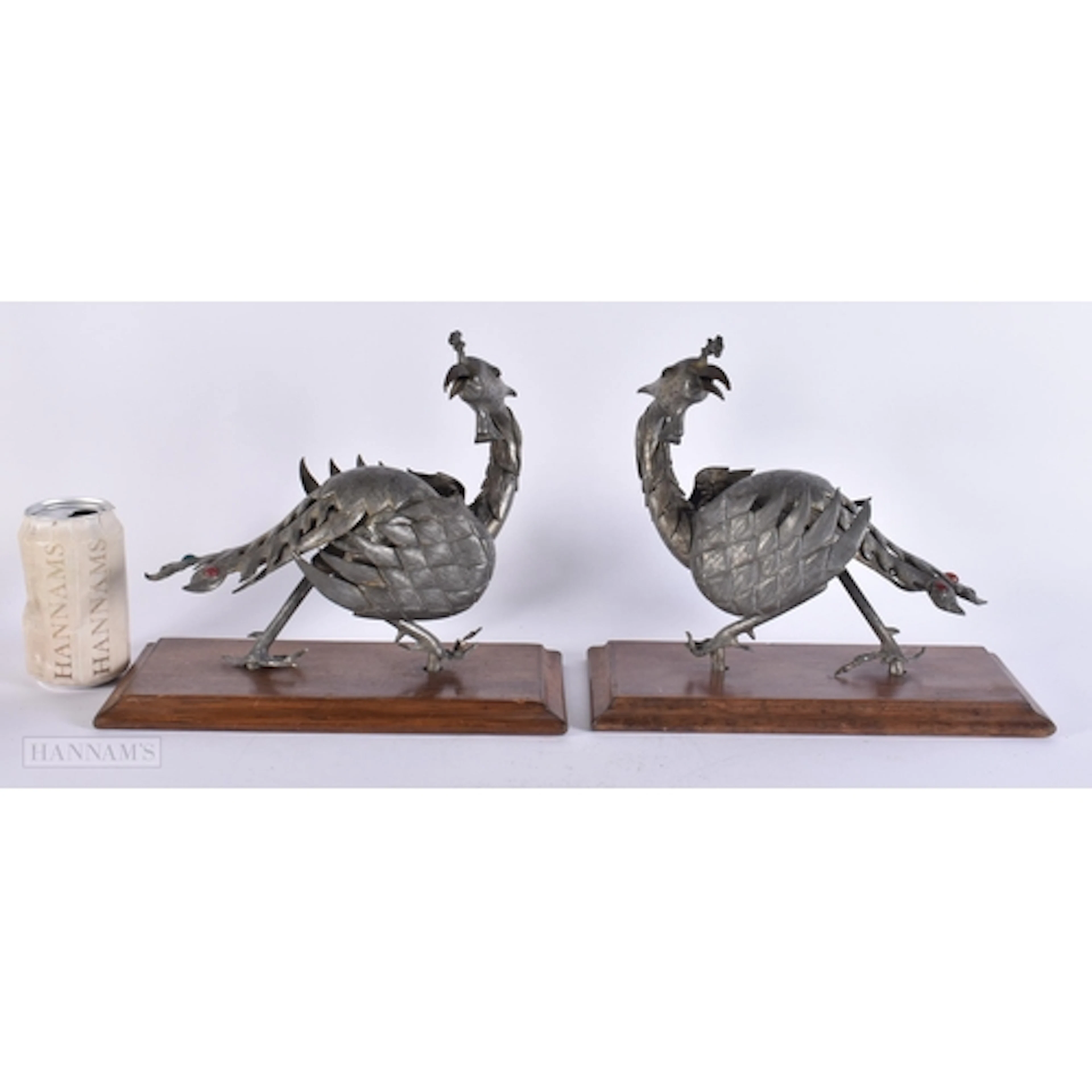 AN UNUSUAL PAIR OF CHINESE QING DYNASTY PEWTER HOHO BIRDS. 2...