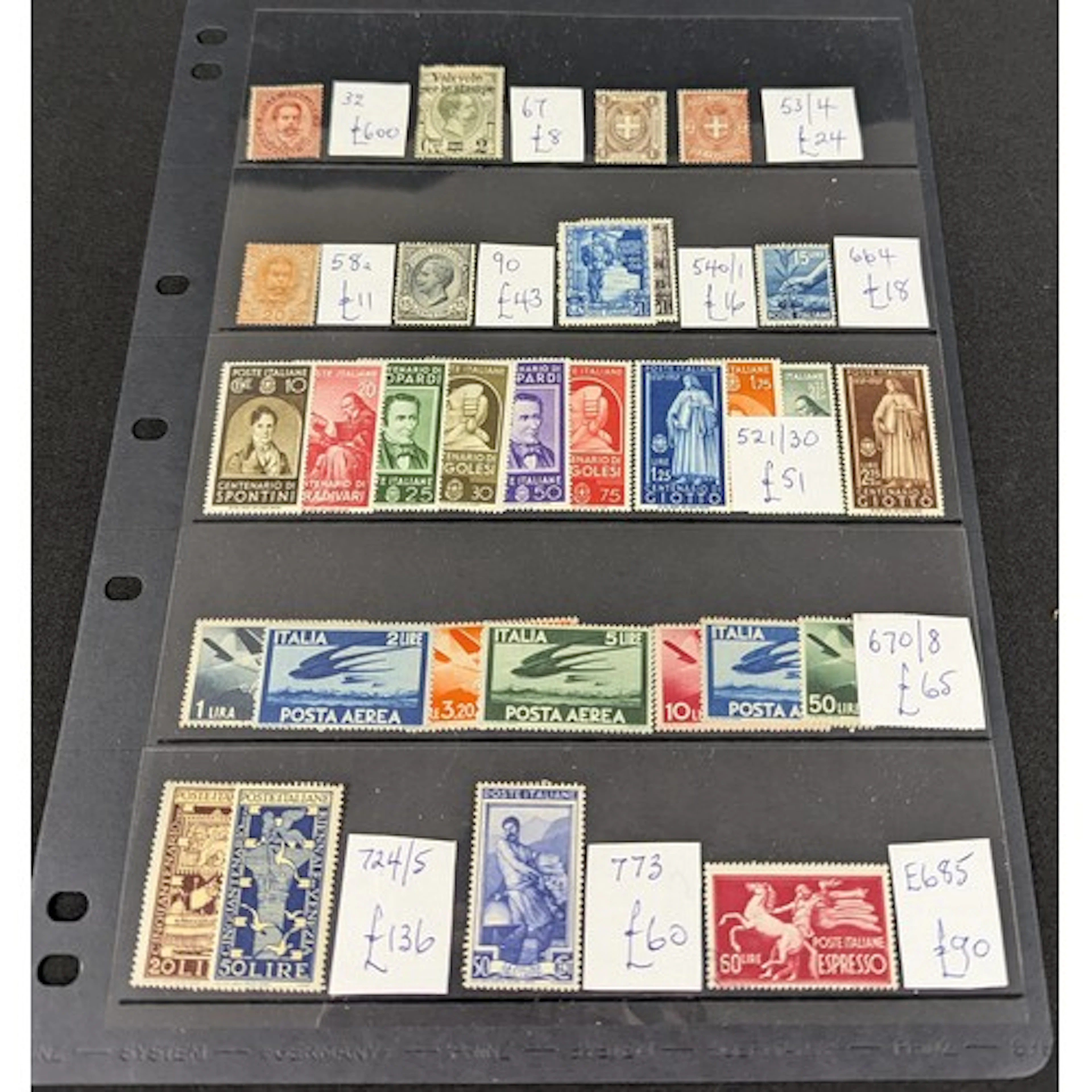 Stamps : Stocksheet of mint Italian stamps all identified wi...