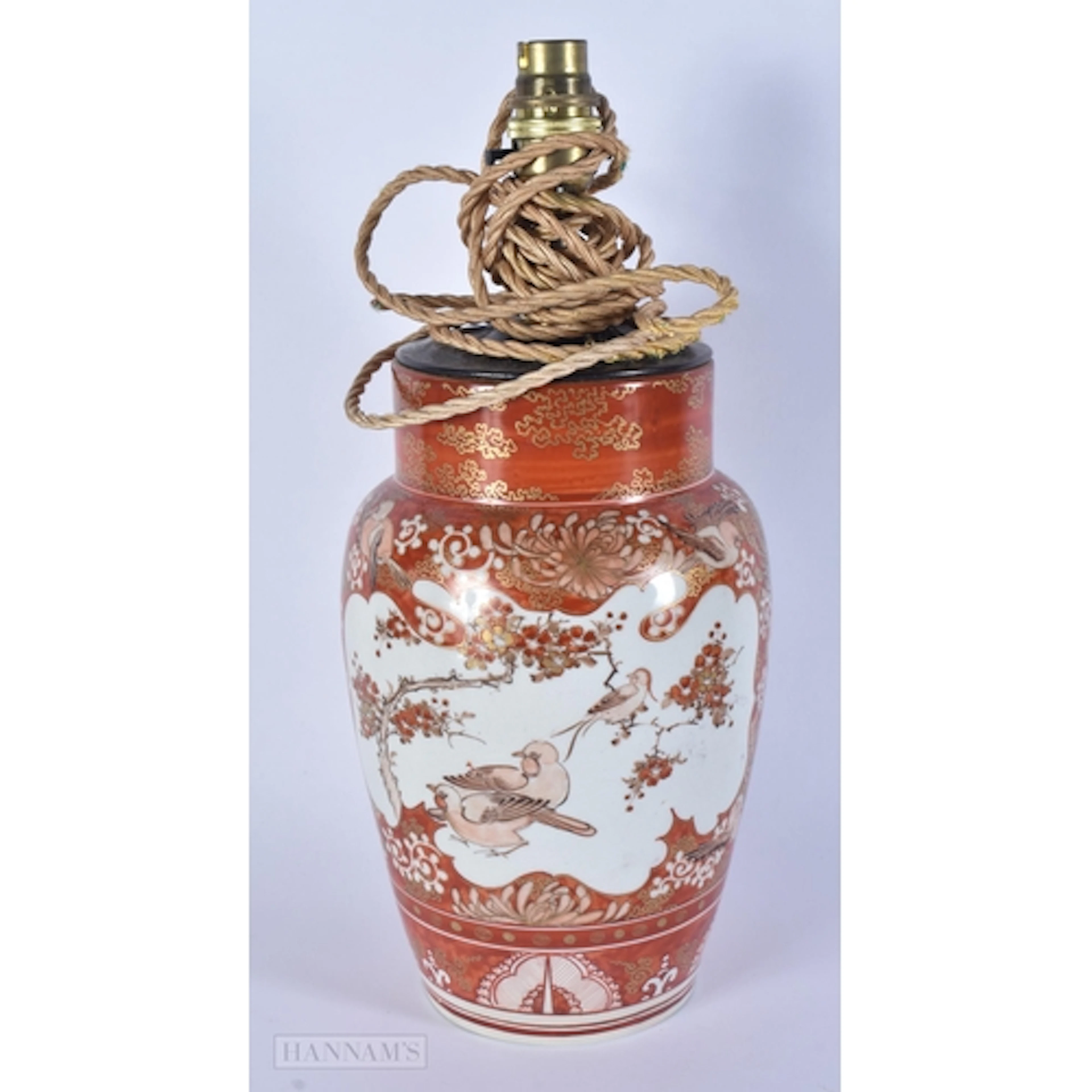 A 19TH CENTURY JAPANESE MEIJI PERIOD KUTANI PORCELAIN LAMP p...