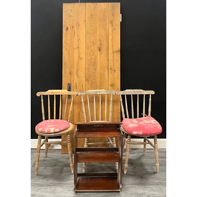 Interior furnishings - a set of three pine spindle back side...