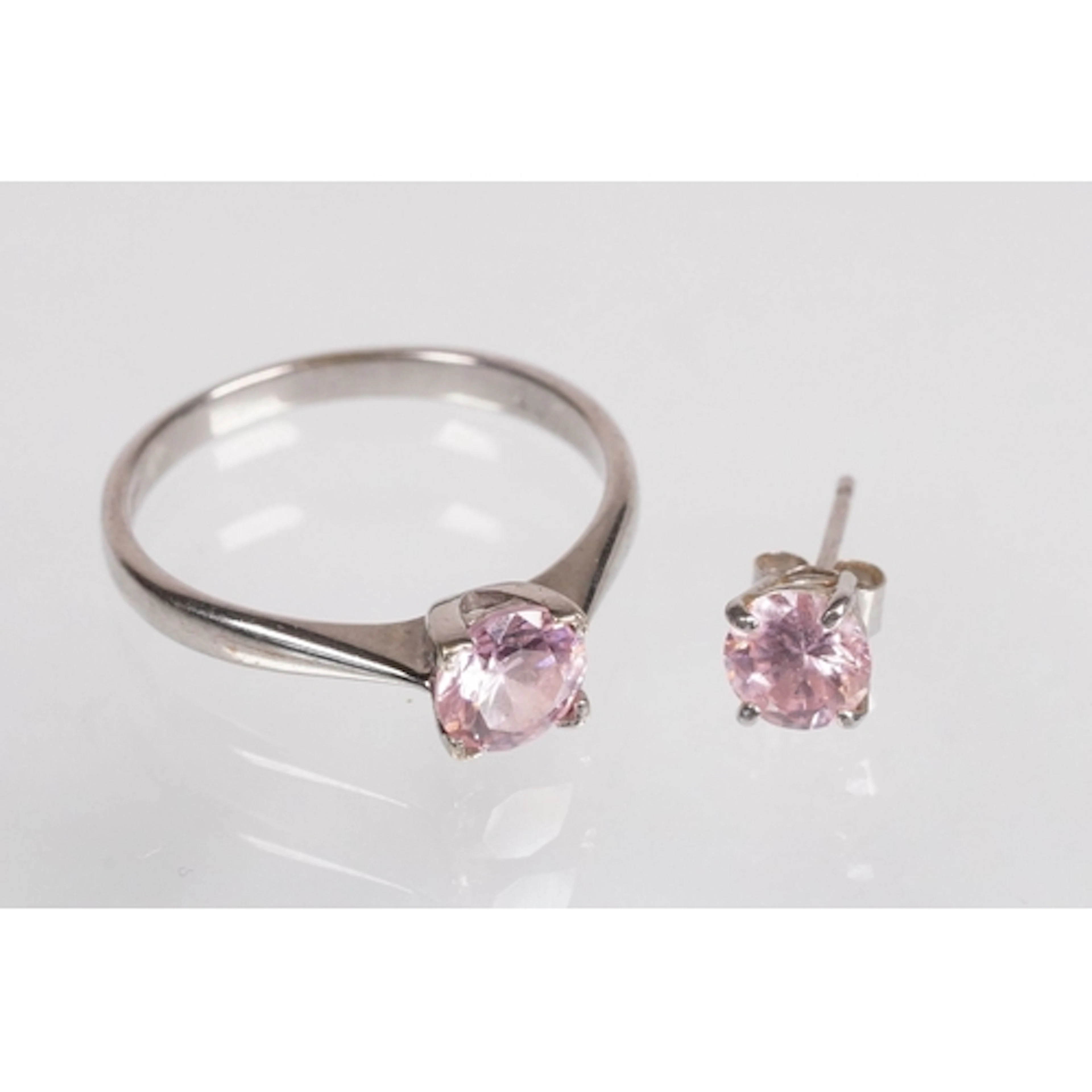9ct white gold and pink cz single stone ring together with a...