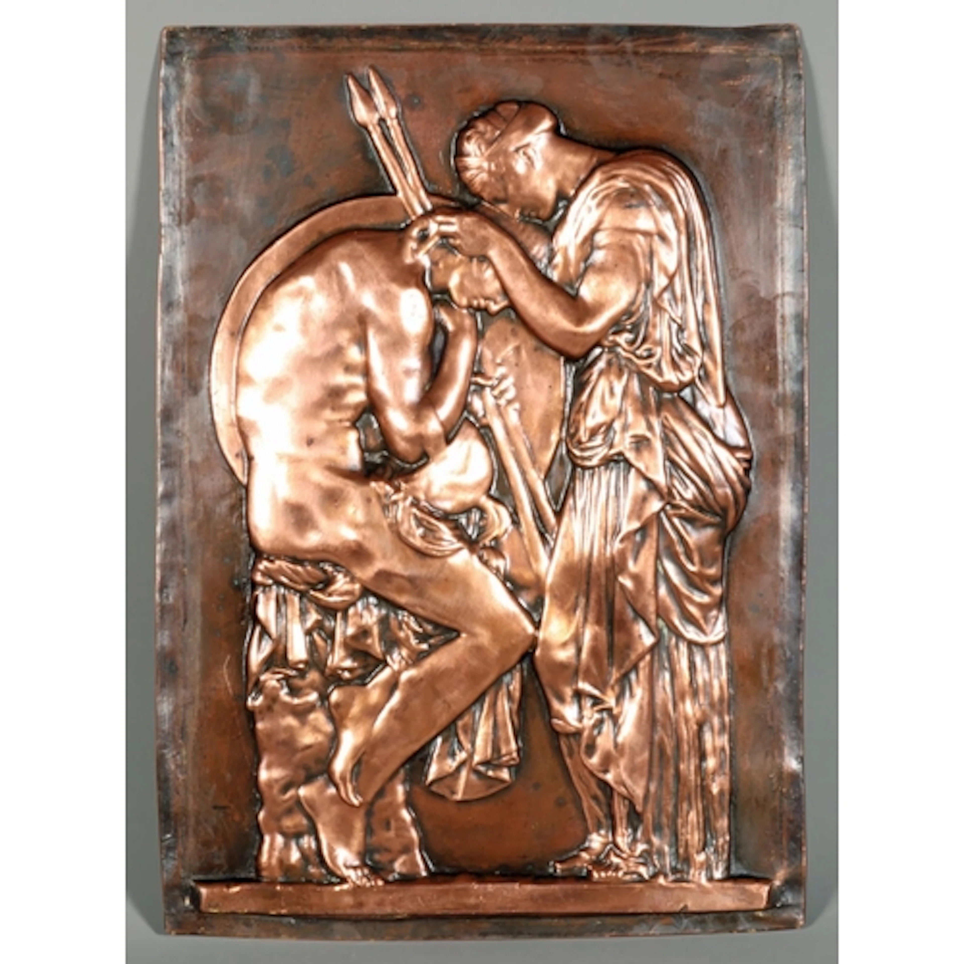Relief copper plaque depicting Ancient Greek figures, possib...