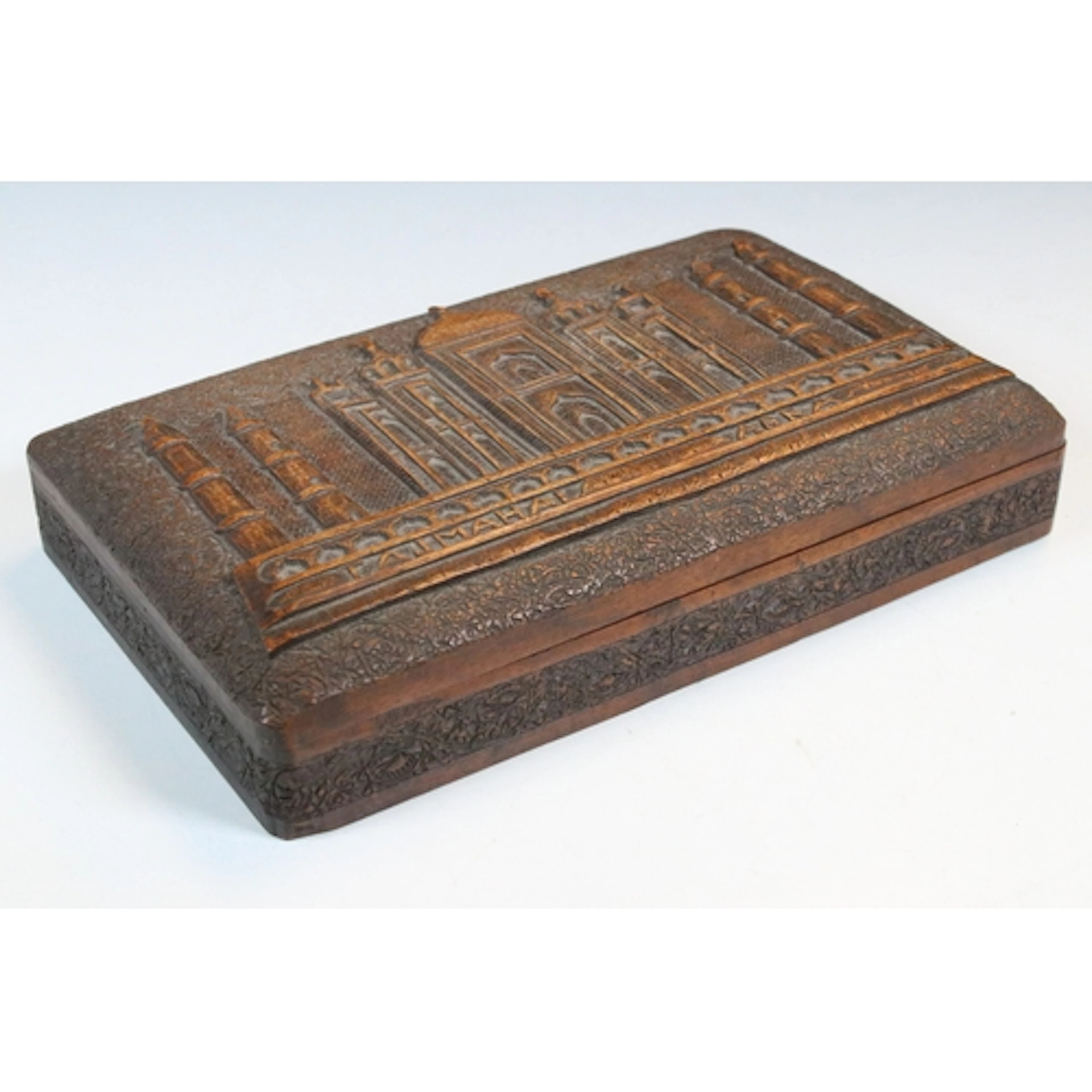 20th century Najaf Ali & Sons wooden box with hand-carved de...