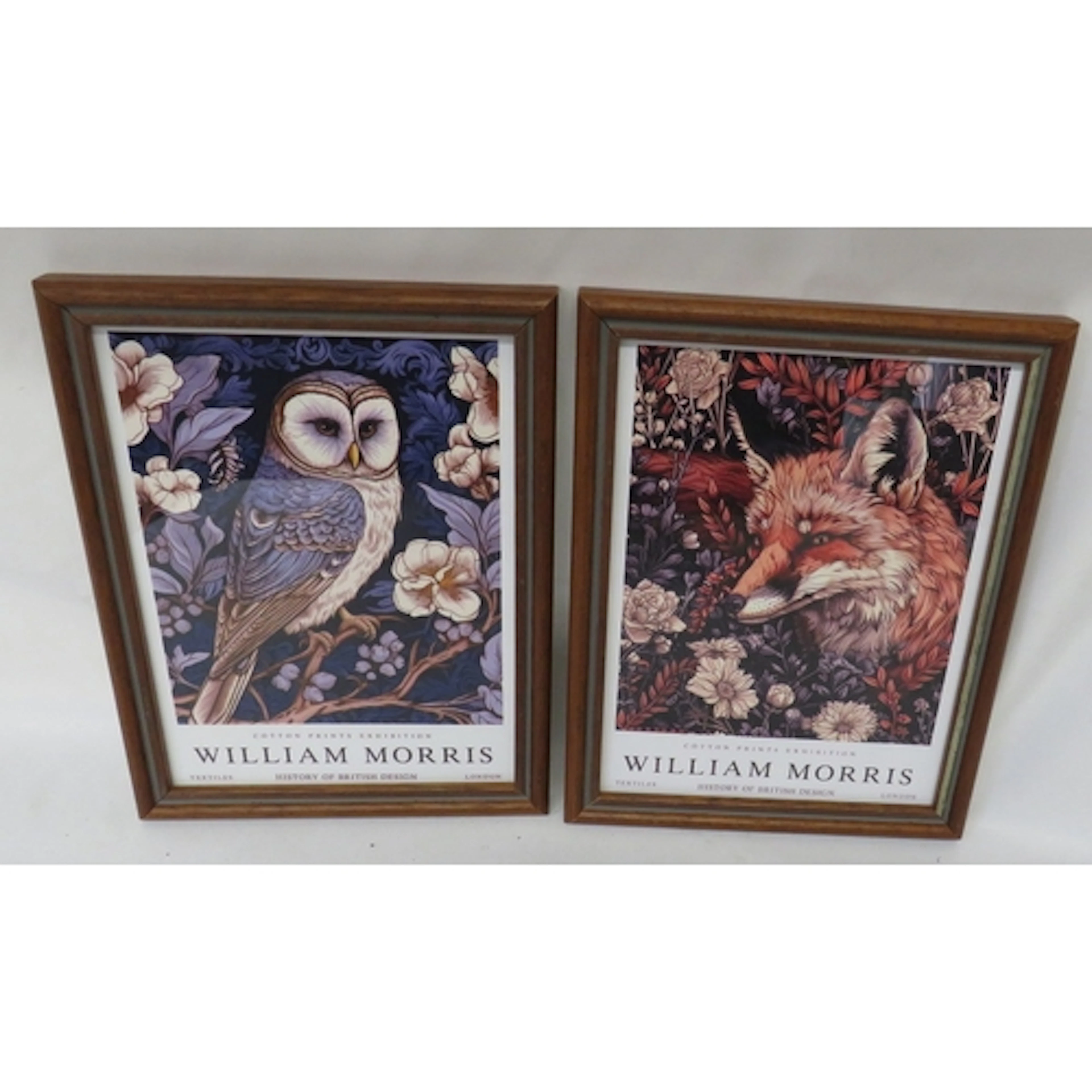 Pair William Morris Inspired Animal Prints, Fox & Owl, each ...