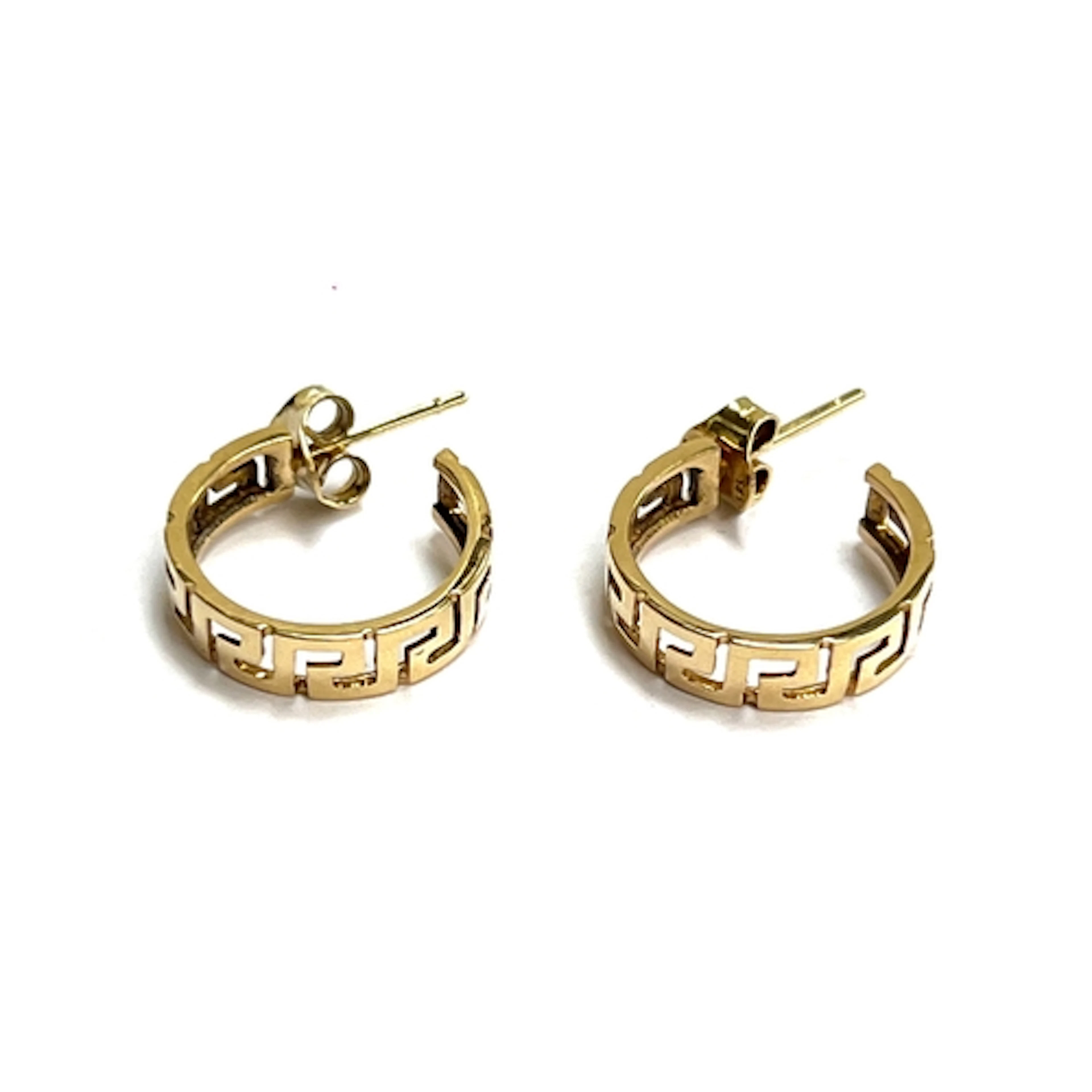 A pair of 14ct gold Greek key design hoop earrings, stamped ...