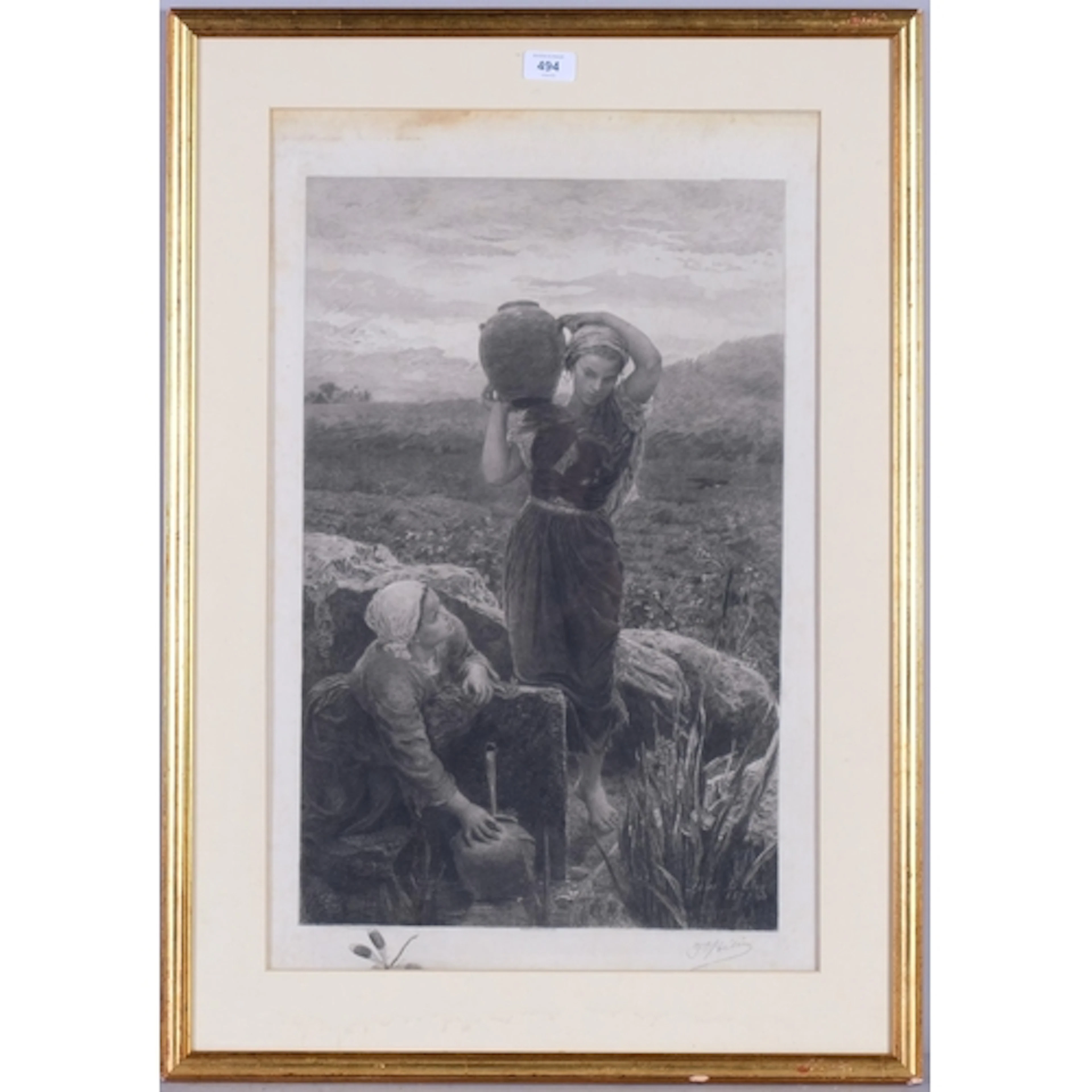 Jules Breton, The Fountain, print, signed in pencil, image 5...
