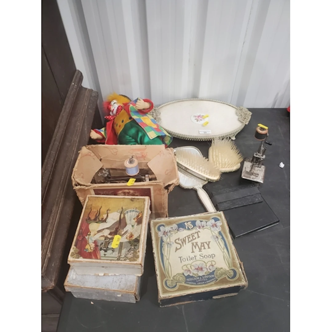 Five toy Sewing Machines, a Clown Toys and a Dressing Set (R...