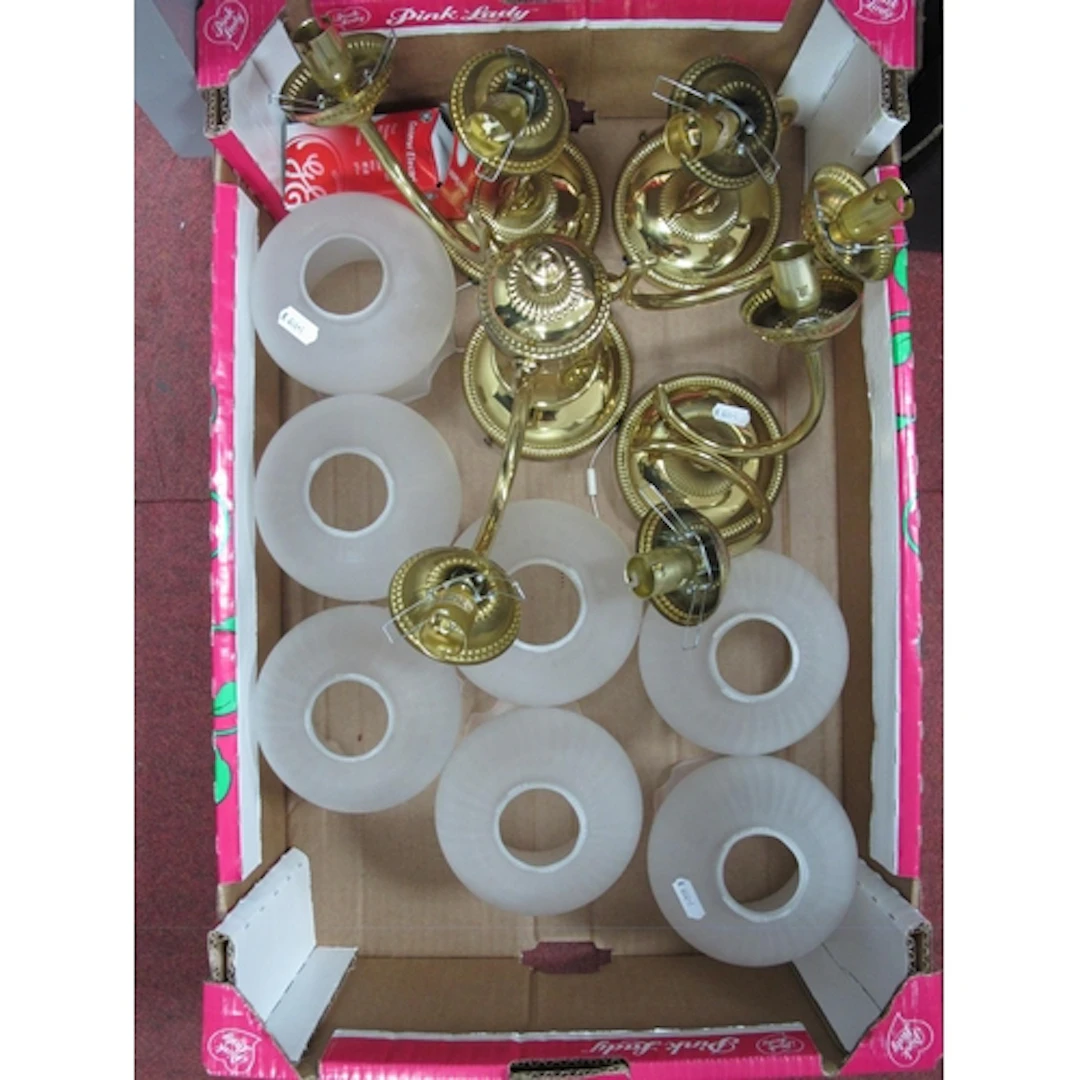 A Set of Brass-effect Ceiling Light Fittings, including a mu...