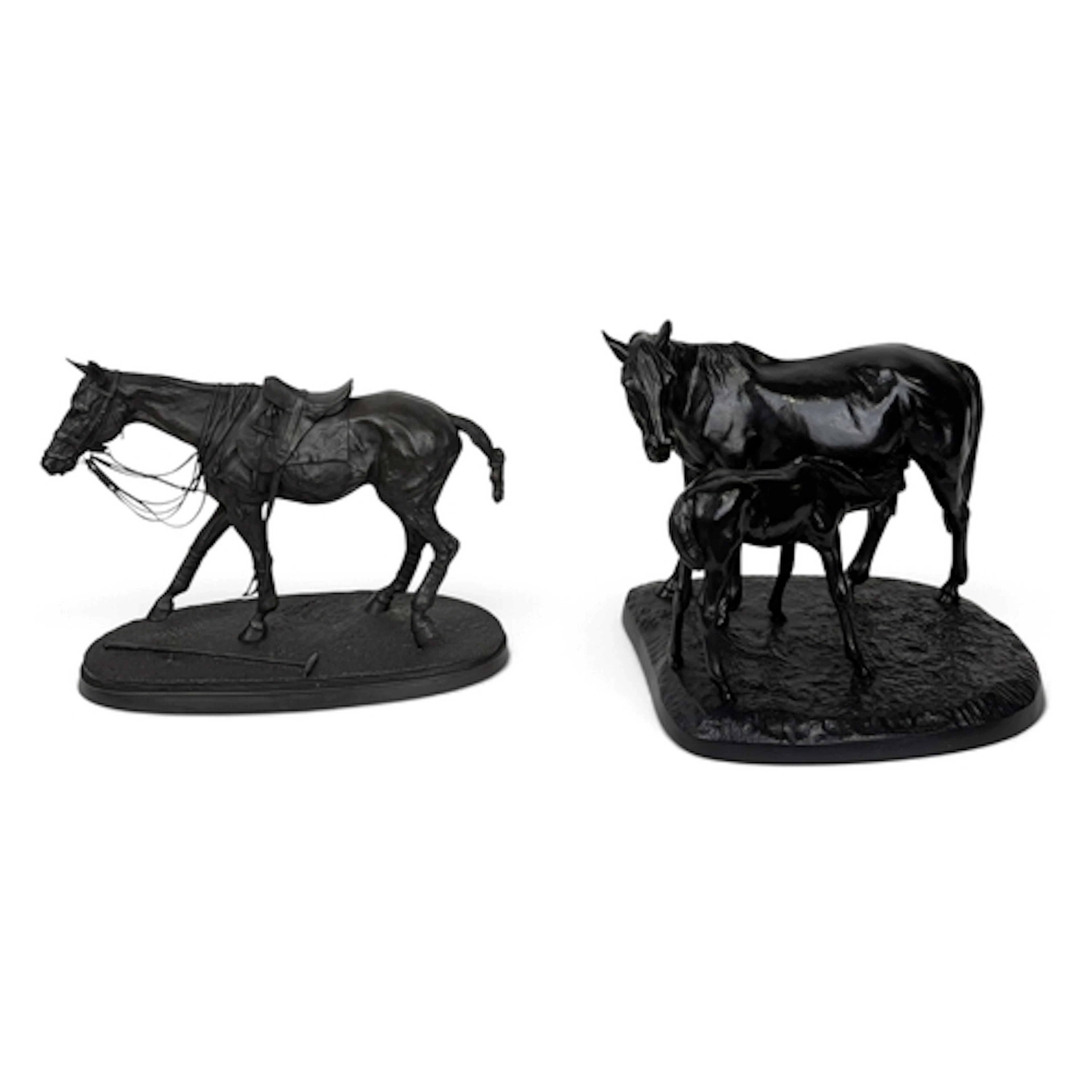 A RUSSIAN CAST IRON GROUP OF A MARE AND A SUCKLING FOAL With...