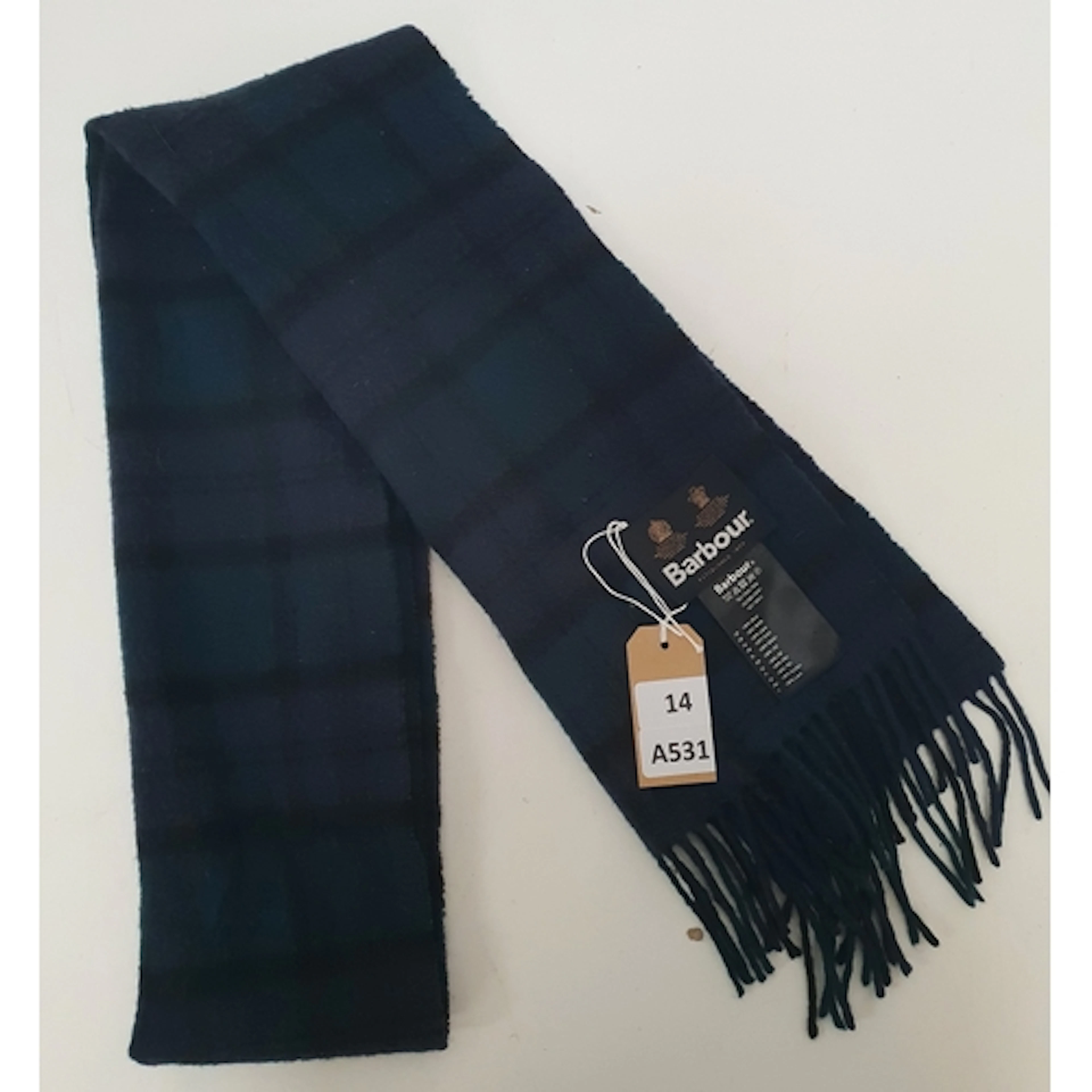 BARBOUR SCARF/ 100% WOOL/ TARTAN BLUE, GREEN & BLACK/ APPROX...