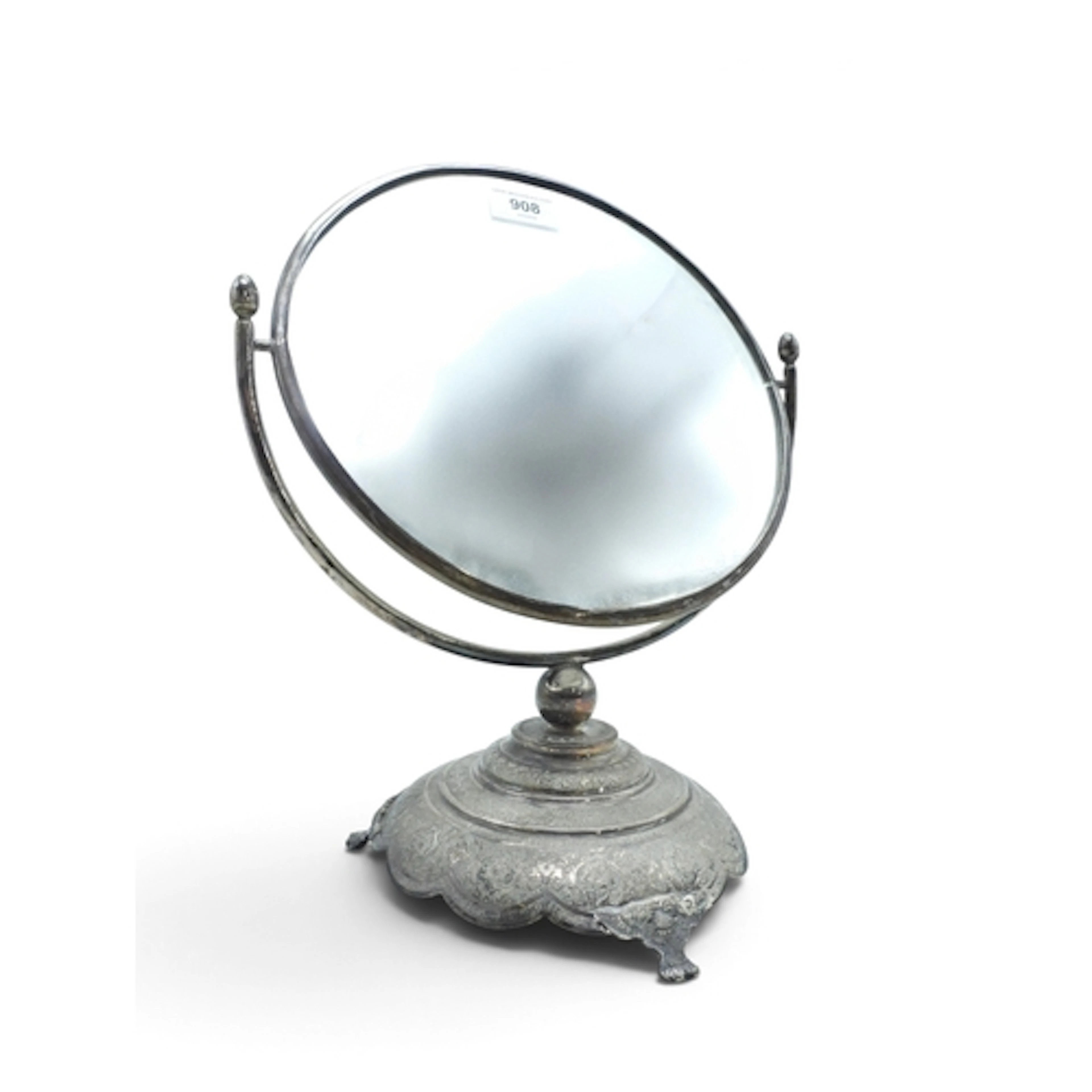 A silver plated toilet mirror, of Persian design