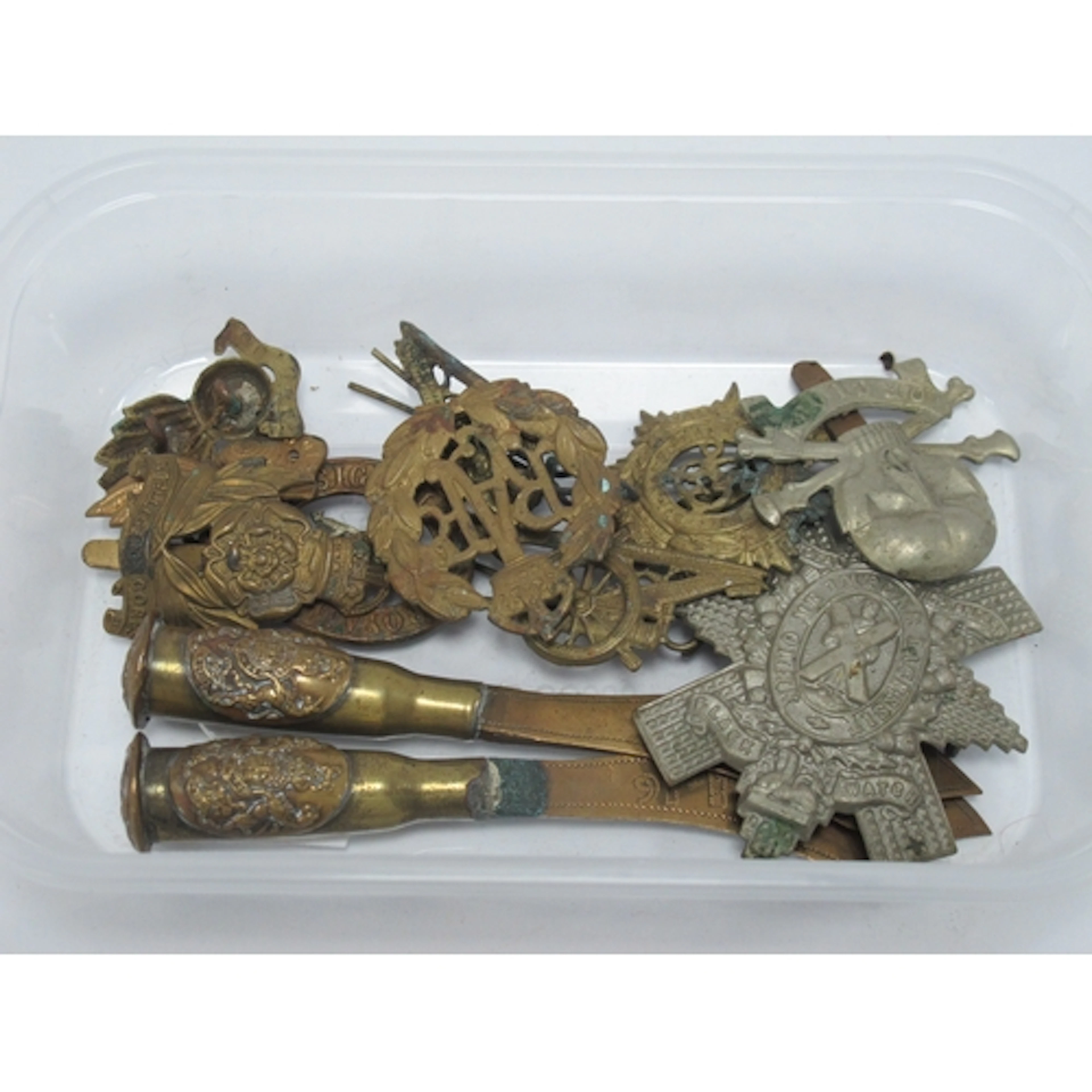 Trench Art and Military Badges, including two WWI trench art...