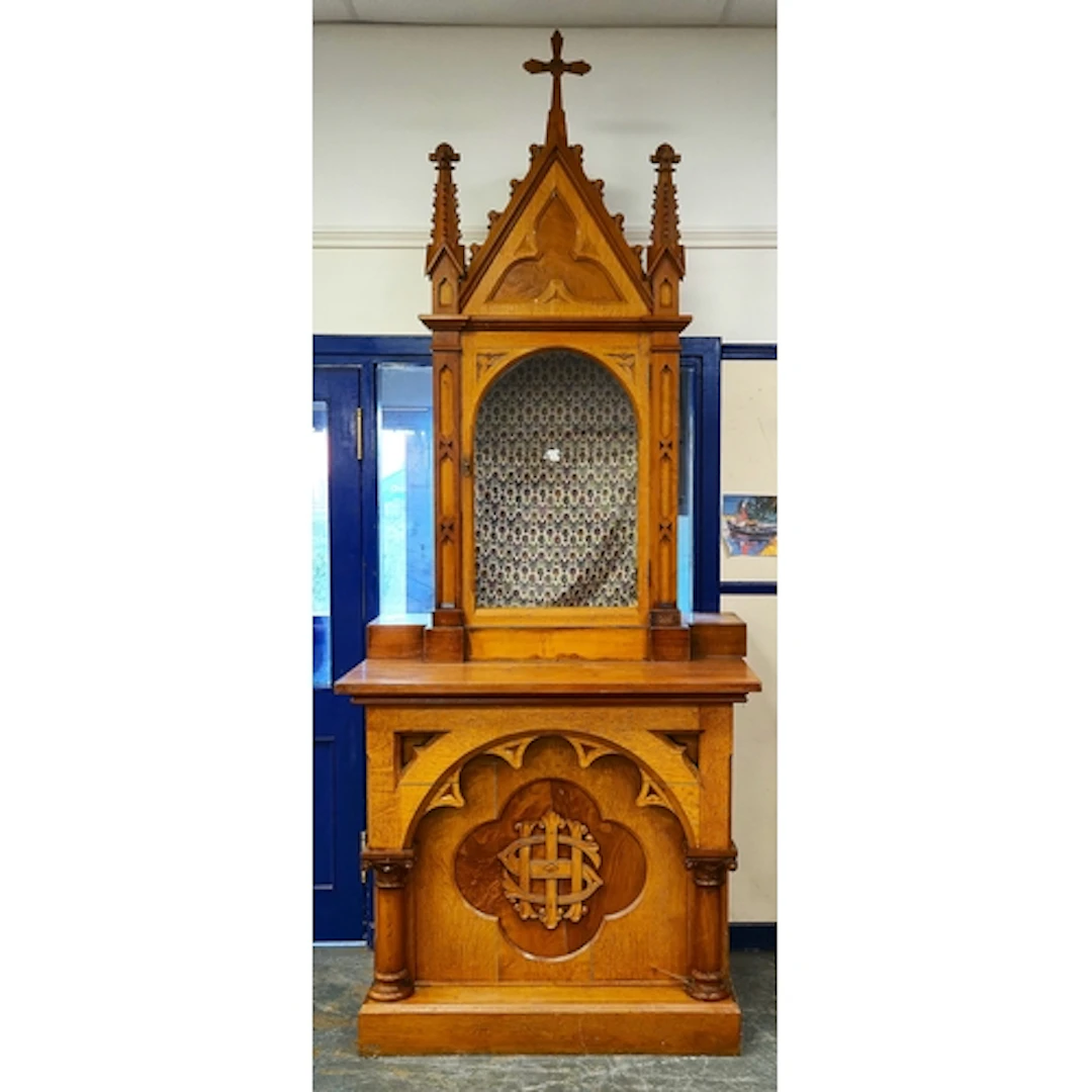Gothic Revival antique oak church Tabernacle altar cabinet w...