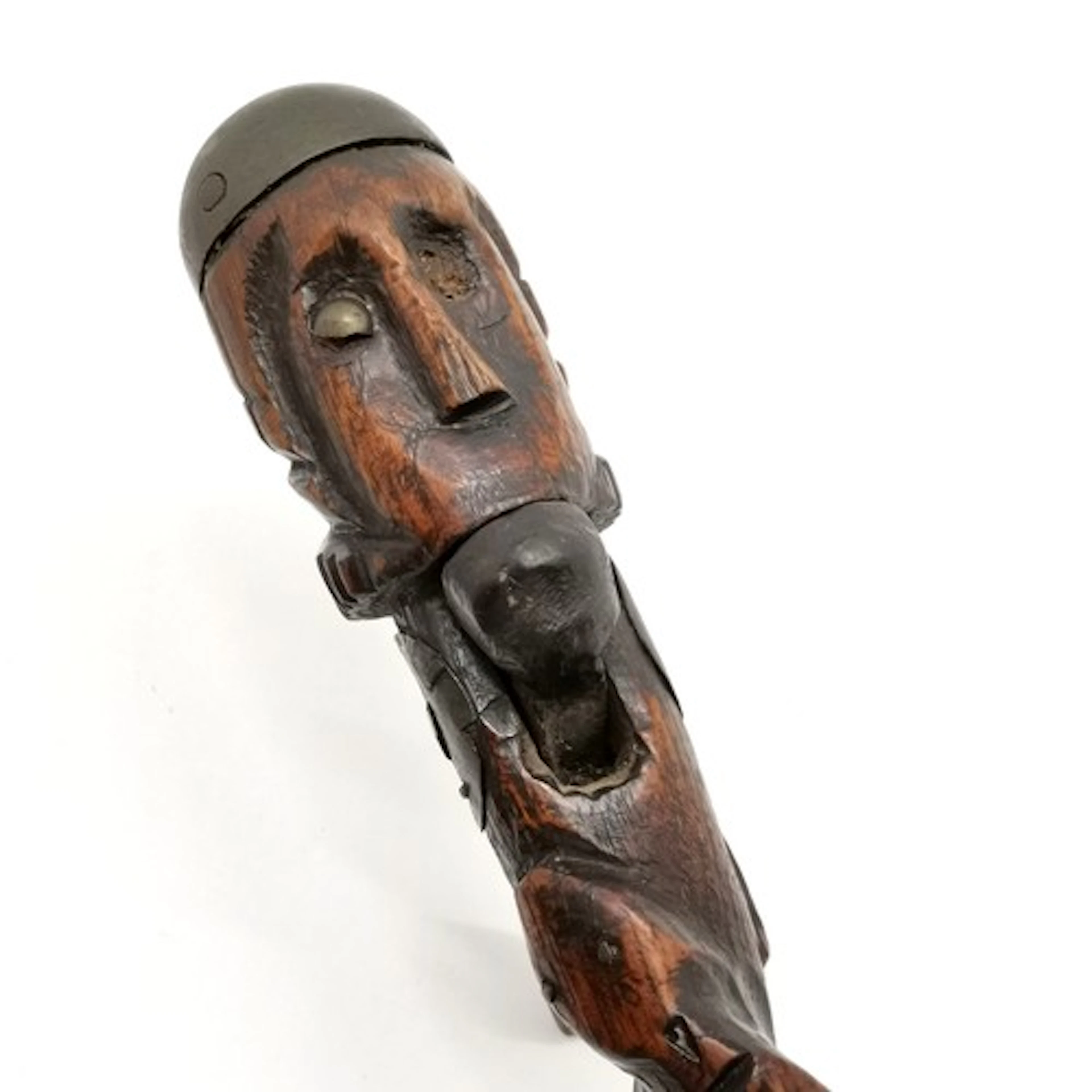 Tribal hand carved antique African novelty wooden walking st...