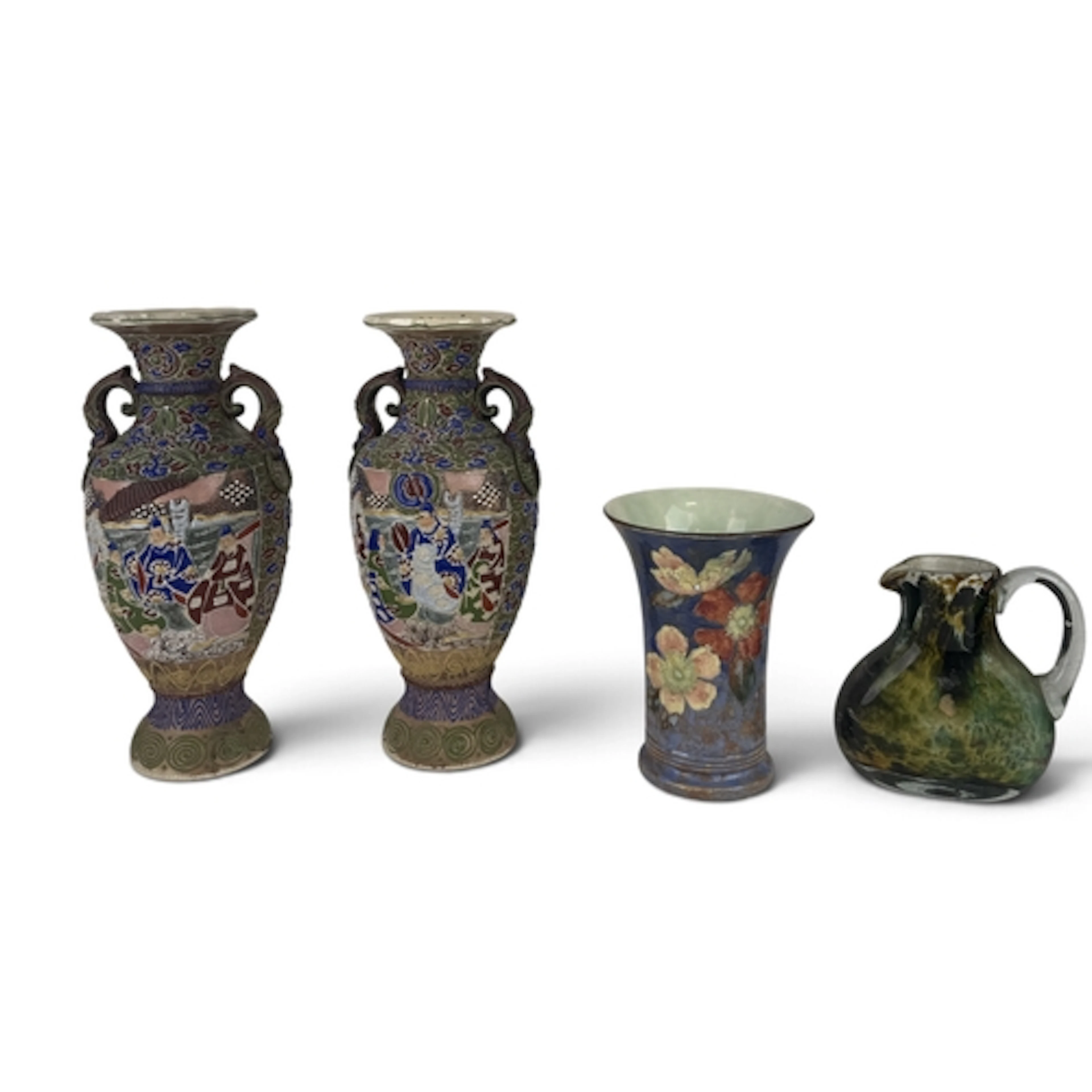 A PAIR OF JAPANESE CERAMIC VASES 36cm H each. Together with ...