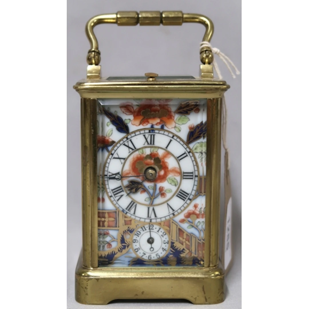 Unusual early 20th Century brass and porcelain cased carriag...