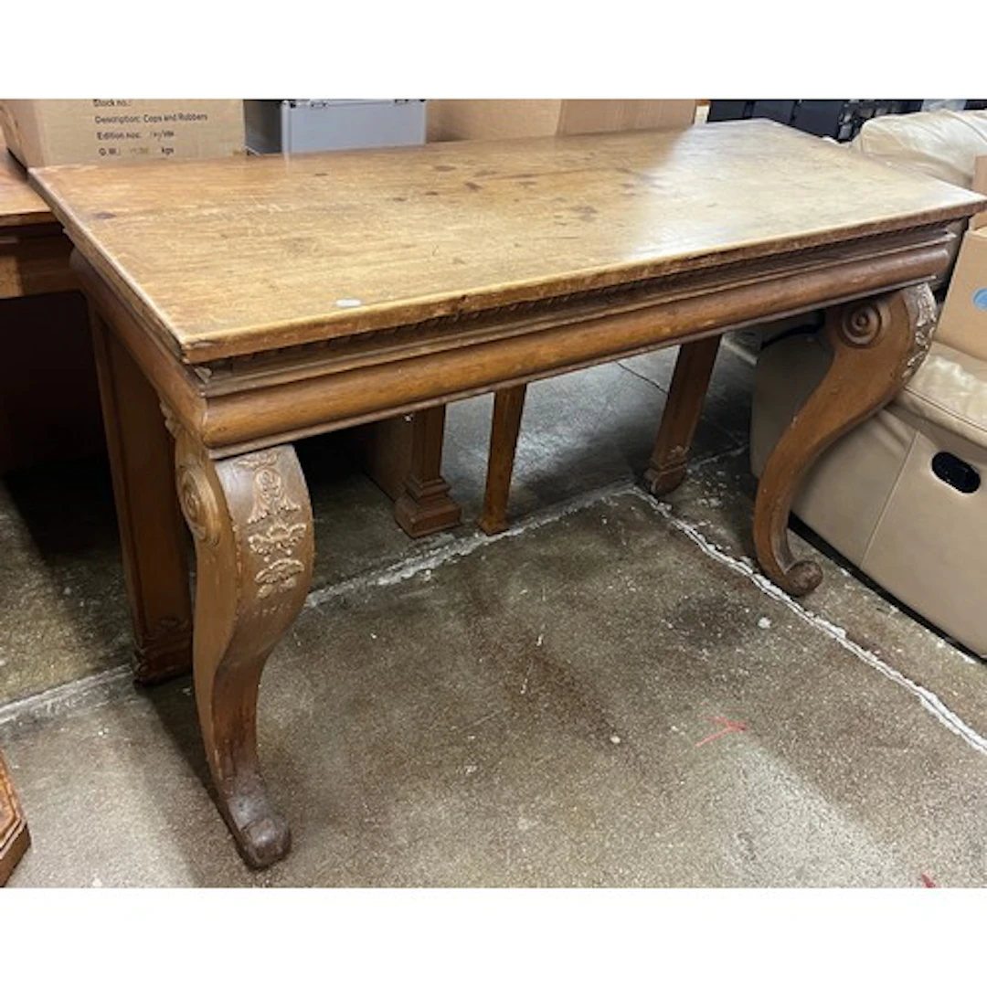 19th century carved oak console table with scroll supports, ...
