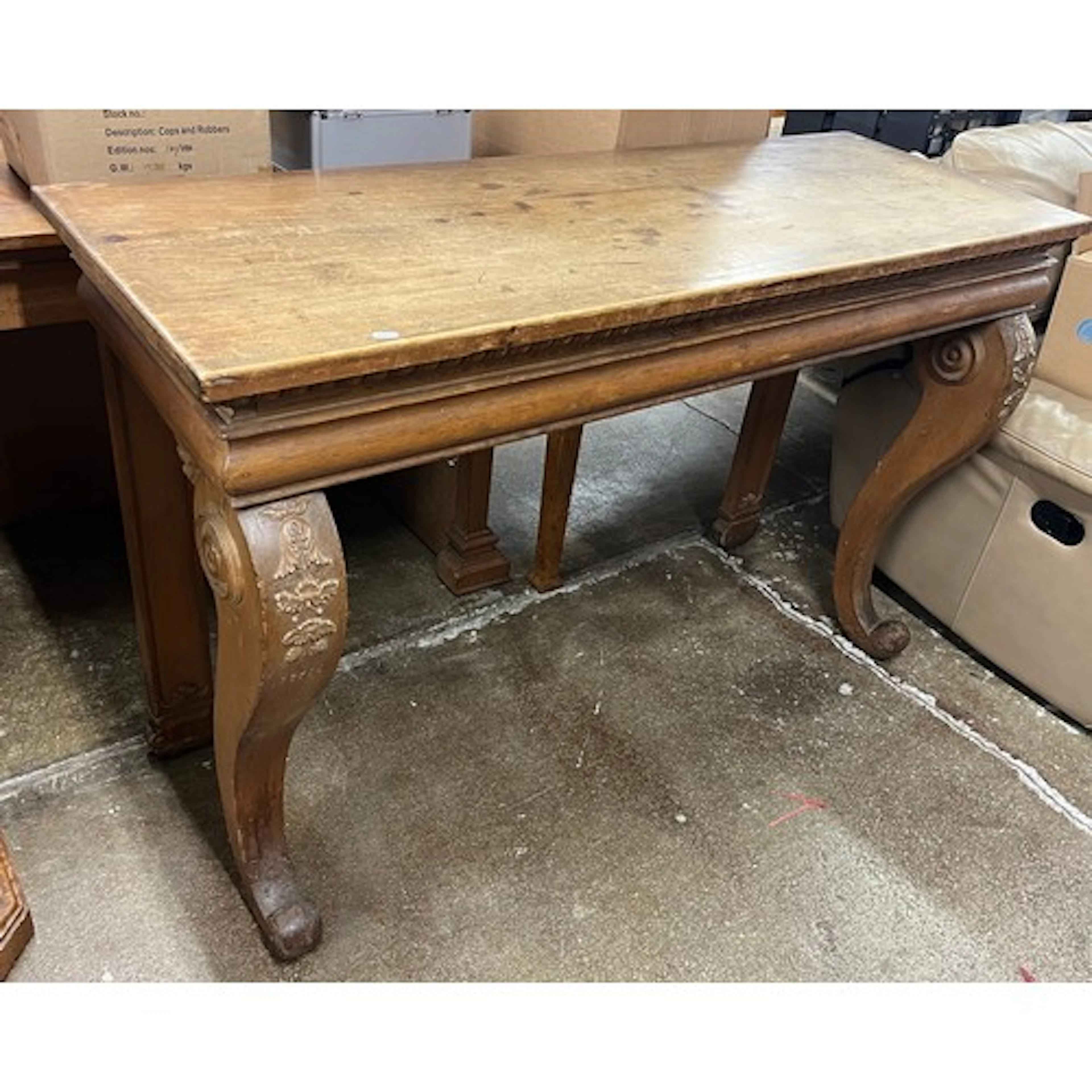 19th century carved oak console table with scroll supports, ...