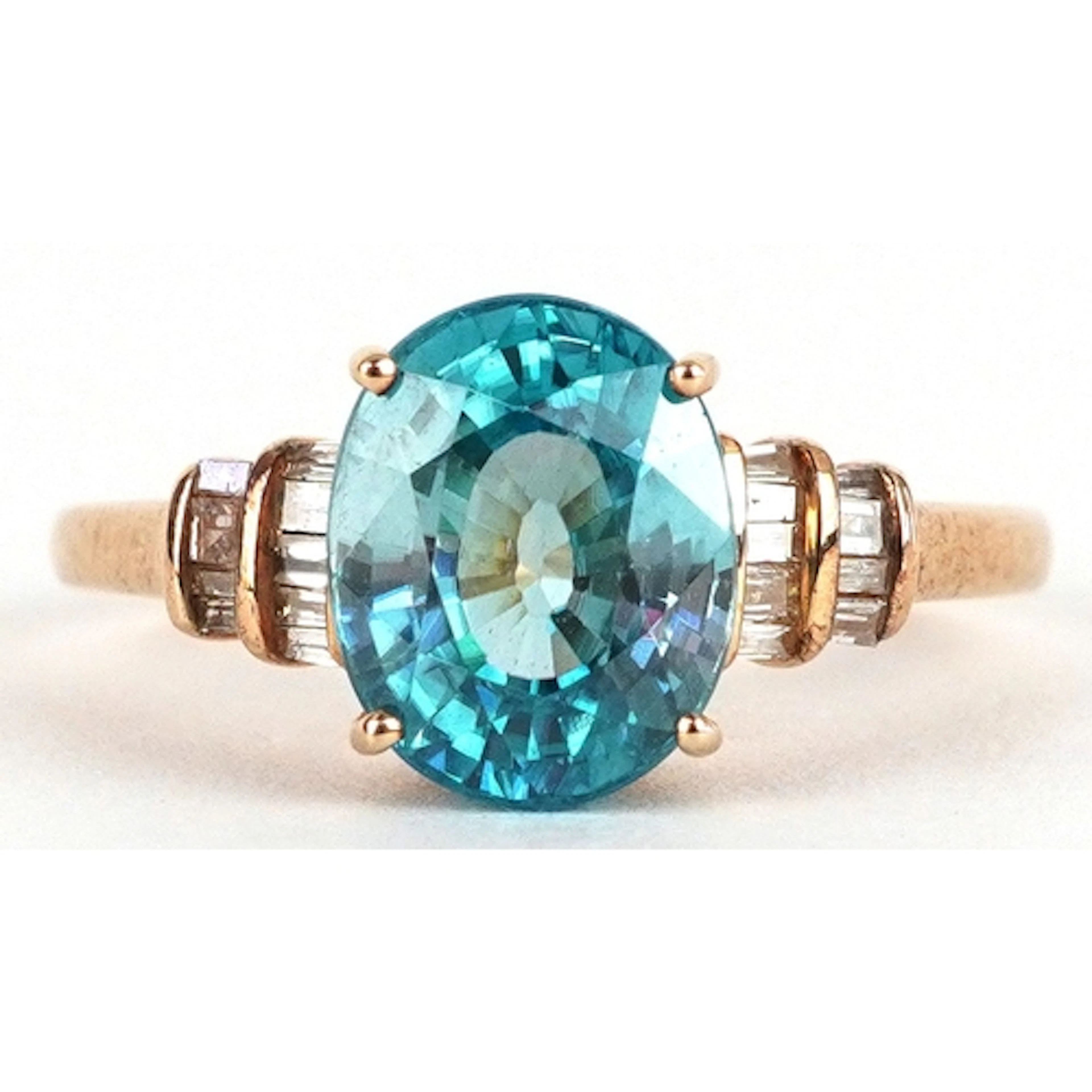 9ct gold blue stone solitaire ring, with diamond set shoulde...