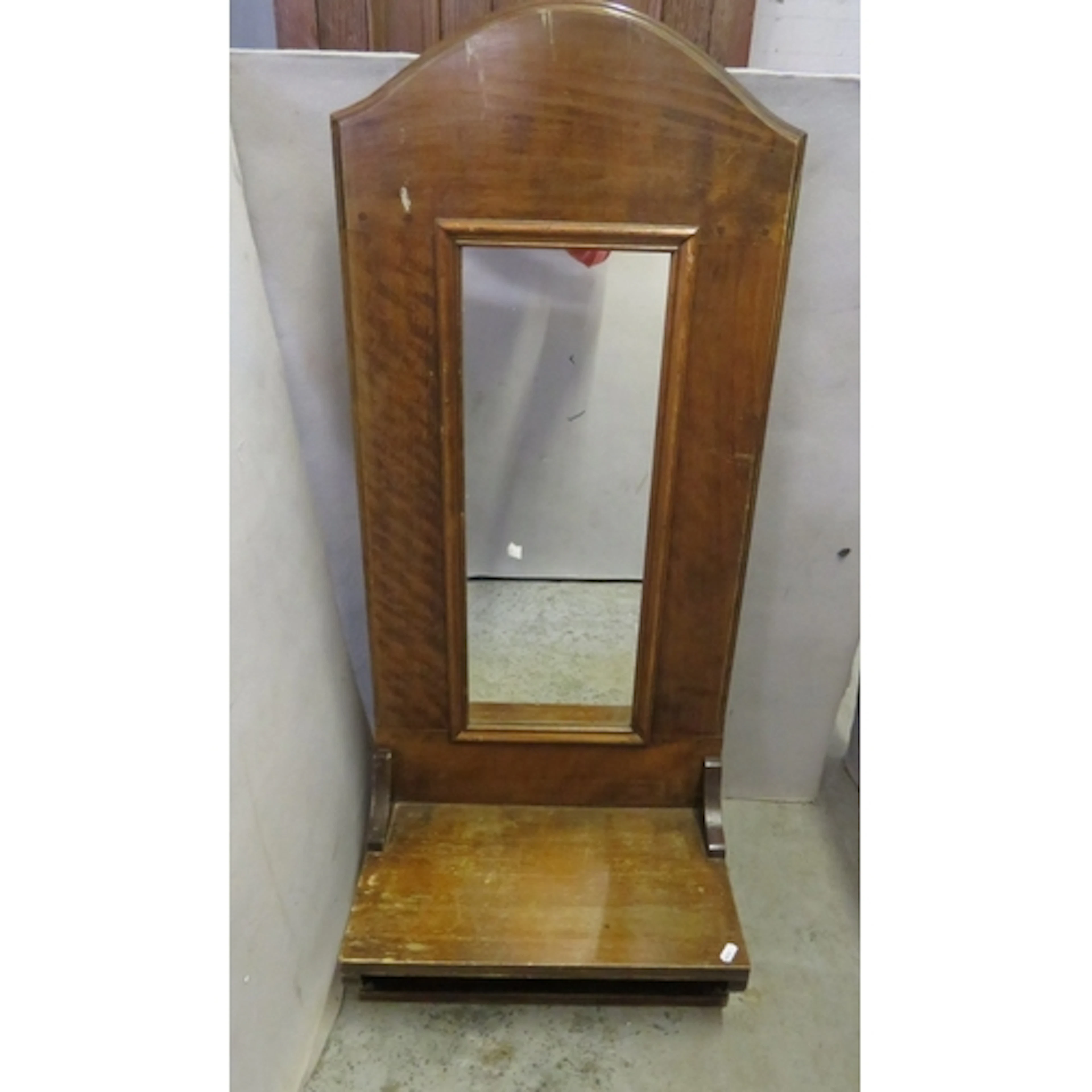 Vintage Oak Wall Hanging Wall Mirror, arched top, lower shel...