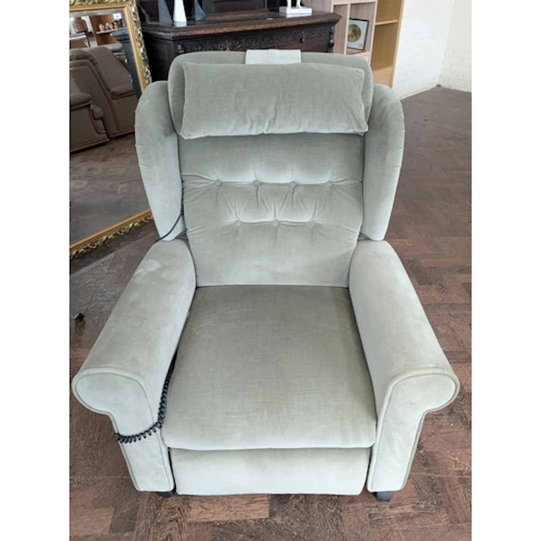Green velour upholstered buttoned back electrically reclinin...