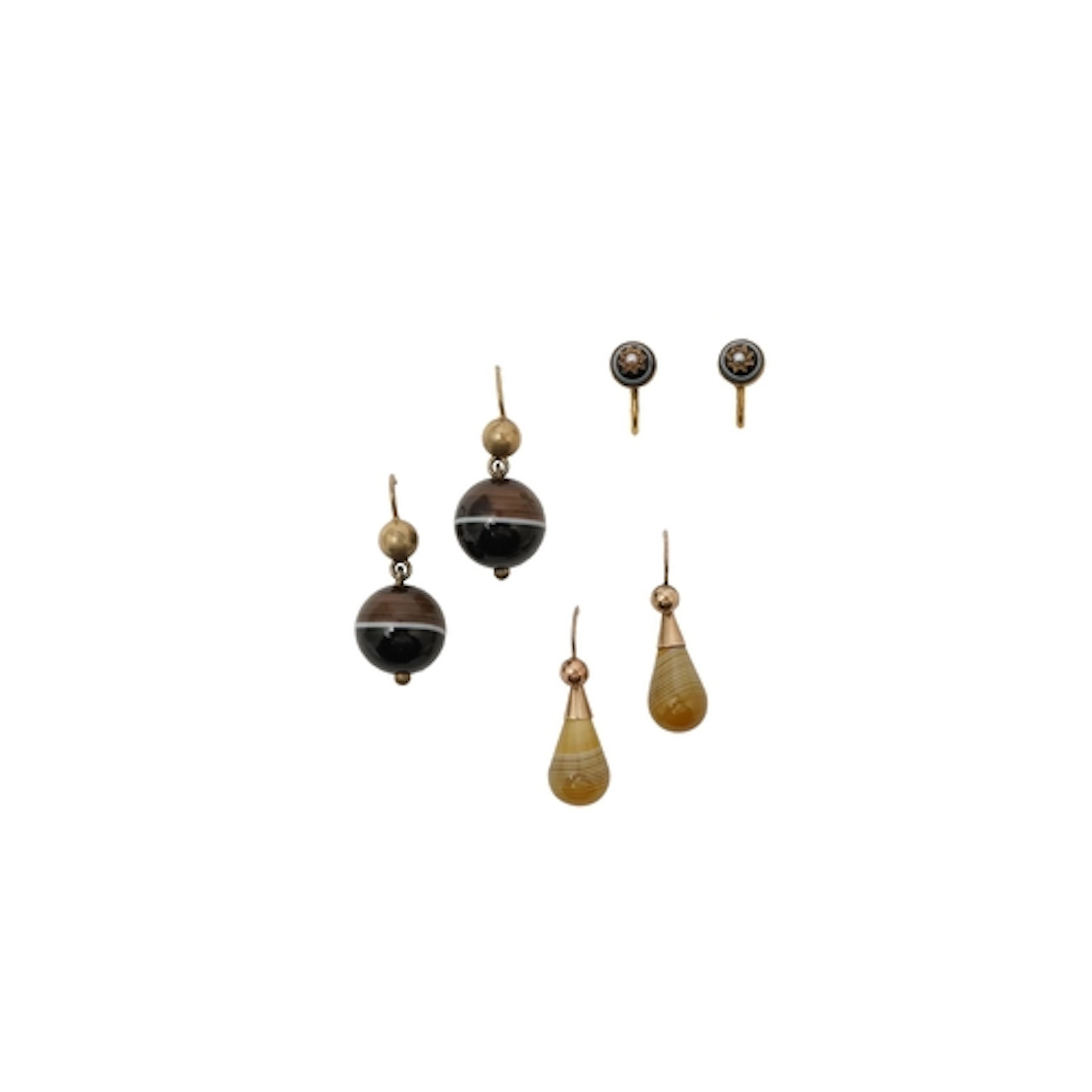 Three pairs of agate earrings, late 19th century, comprising...