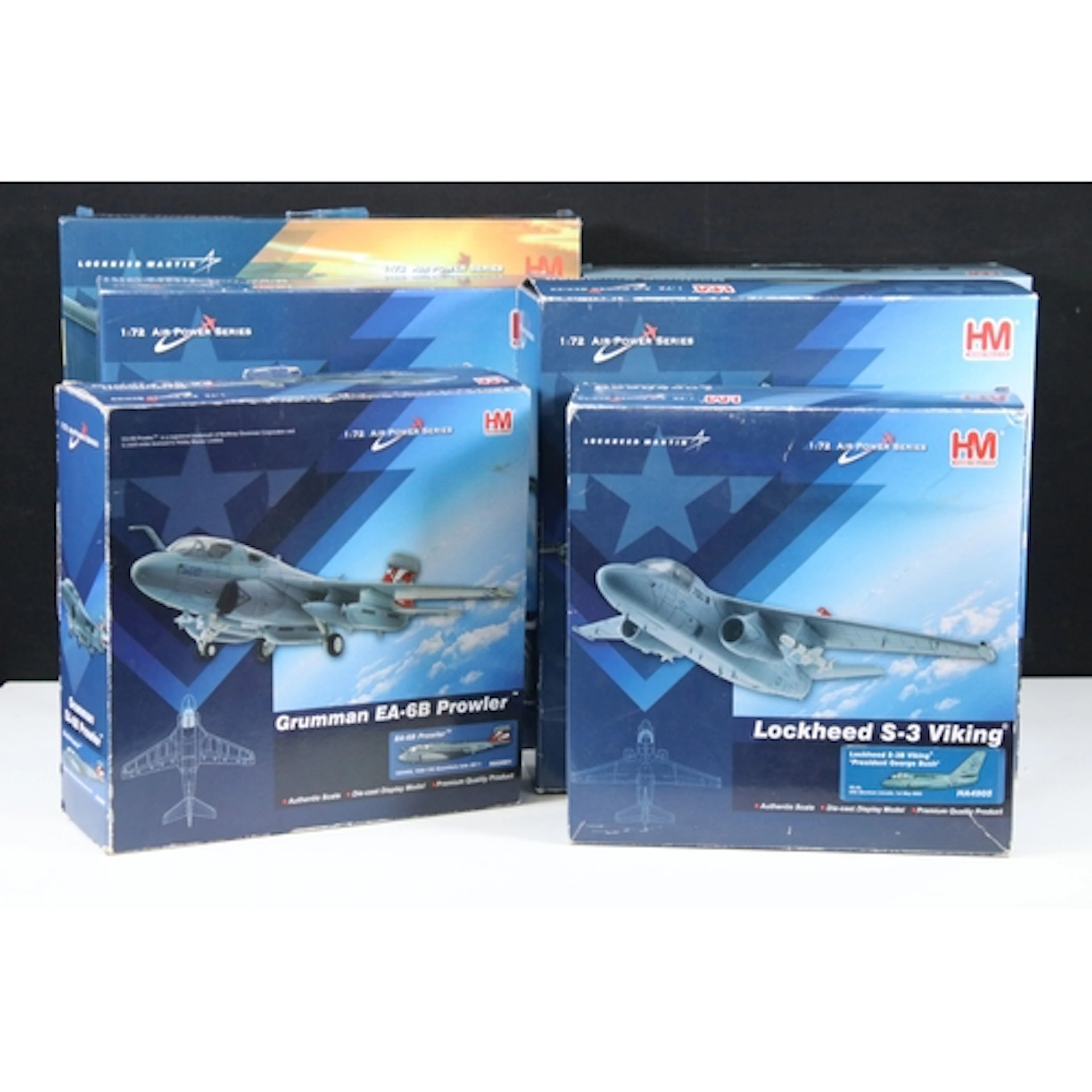 Six boxed 1/72 HM Hobby Master Air Power Series diecast mode...