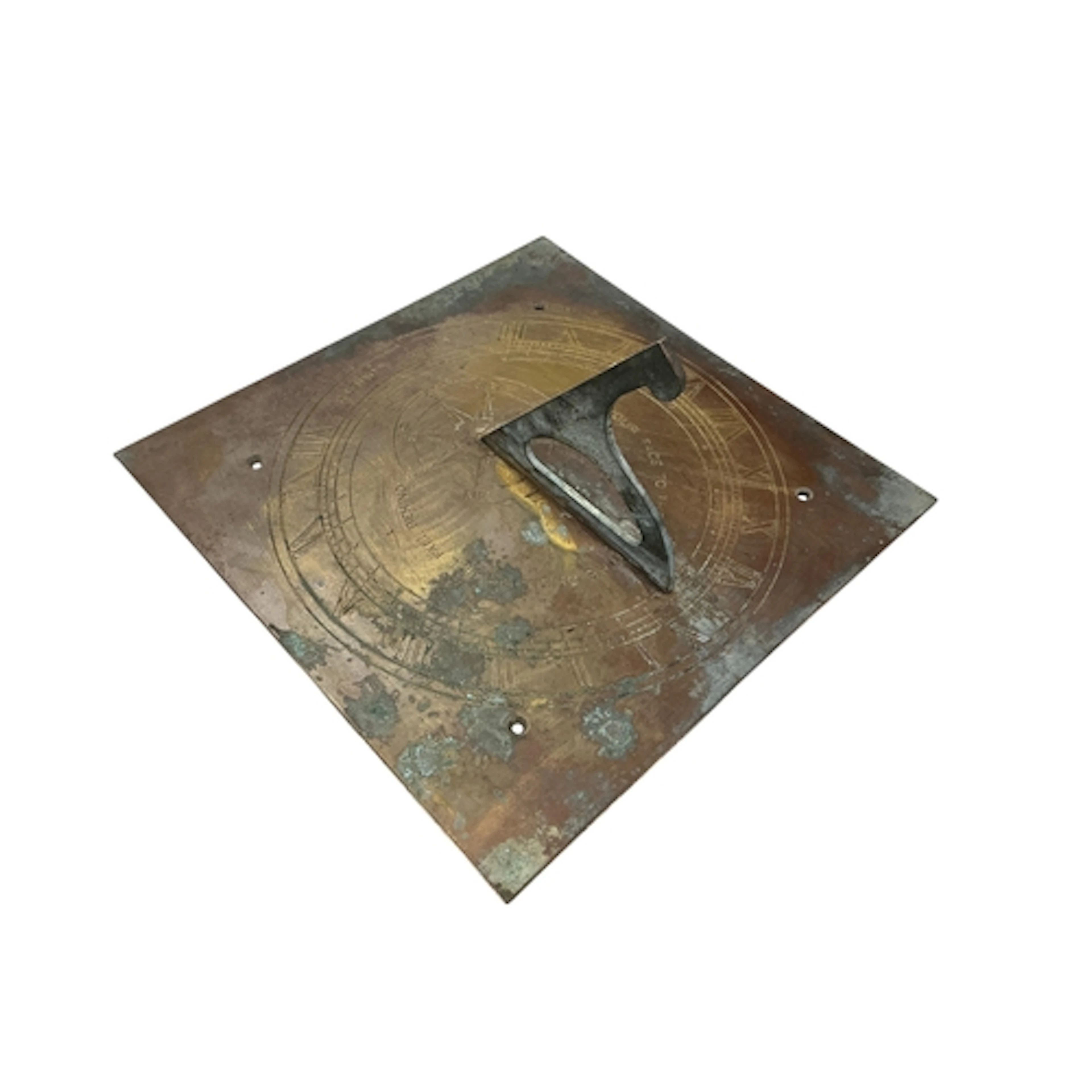 An engraved square brass sundial ' Turn Your Face To The Sun...