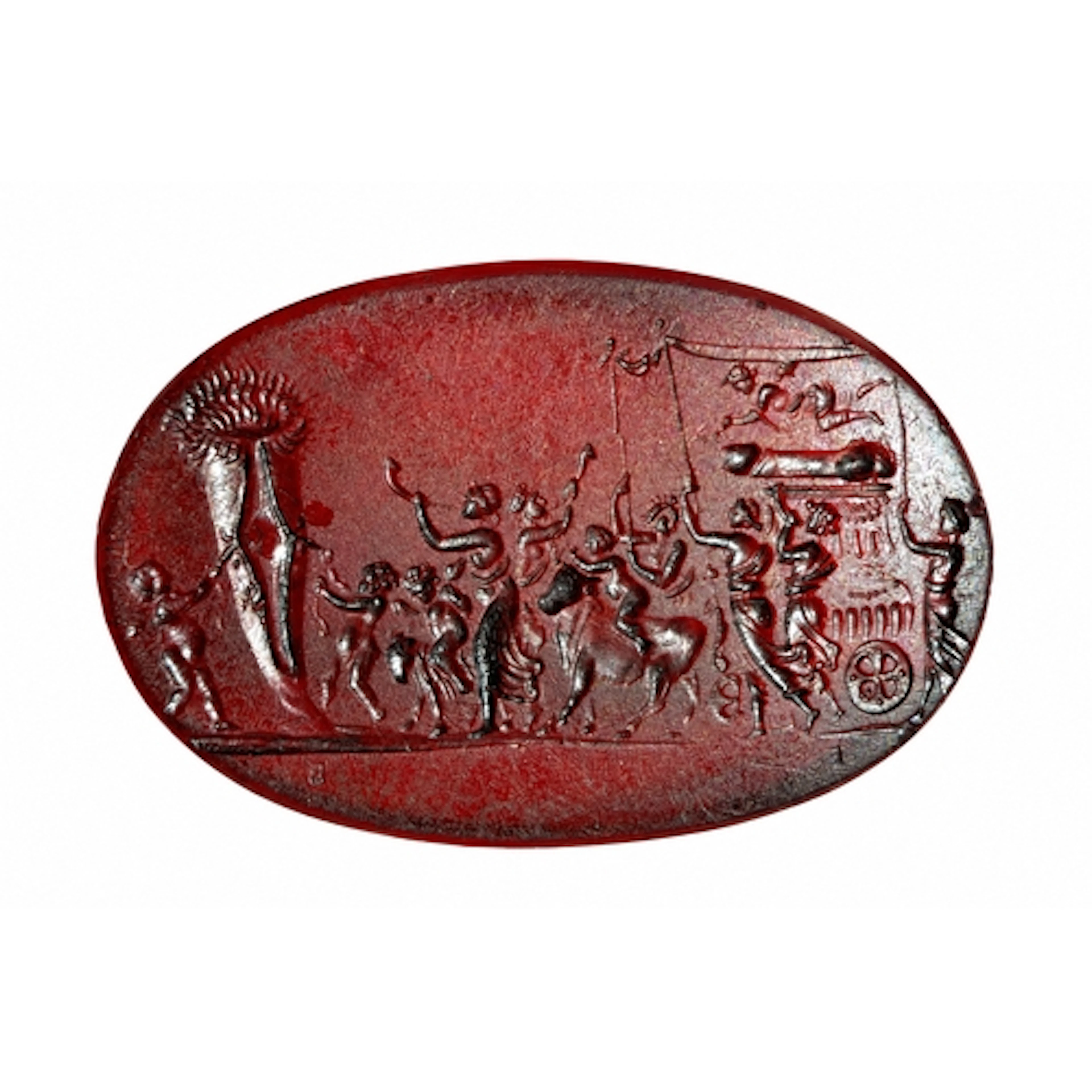 A red glass-paste intaglio of The Triumph of Priapus / The T...