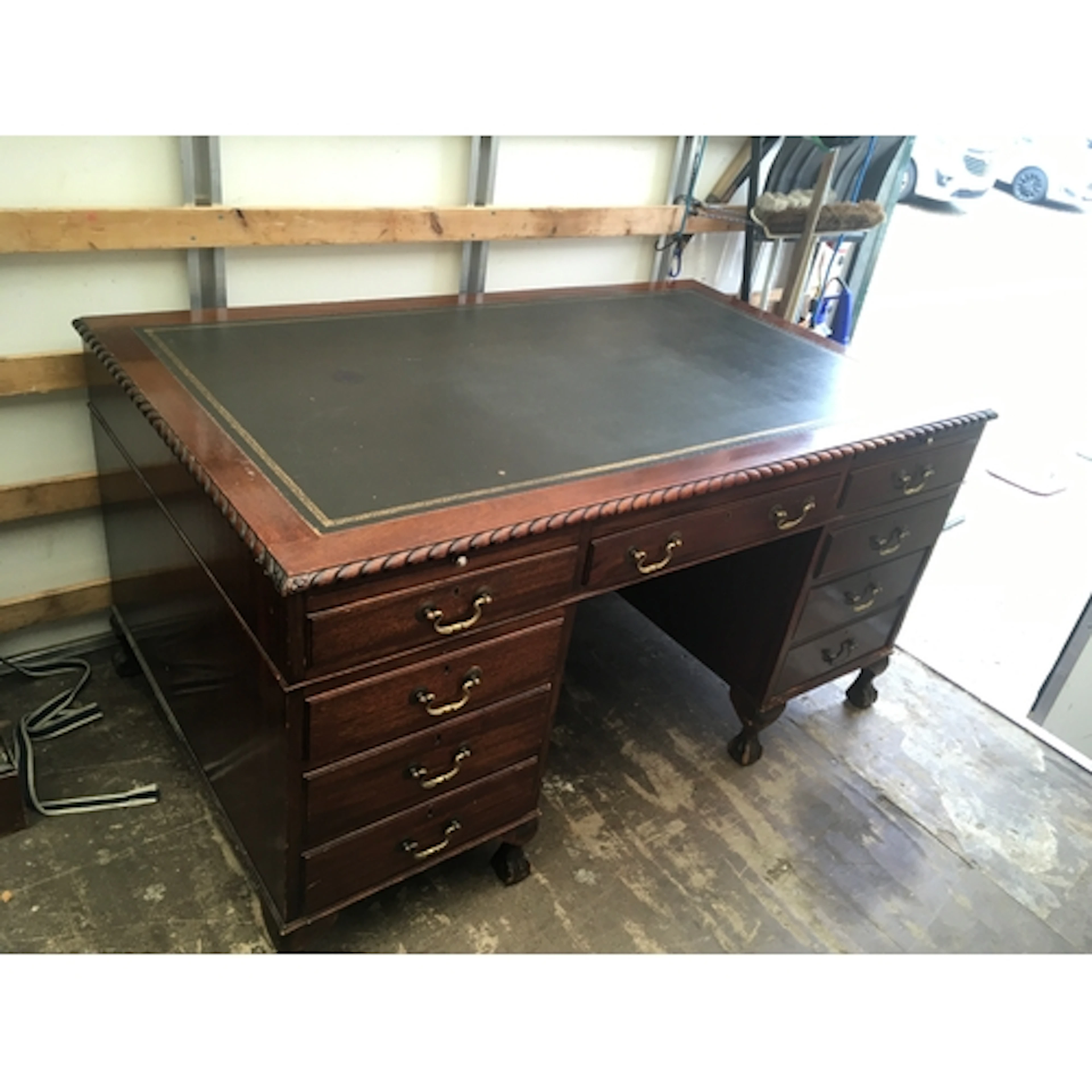 A mahogany pedestal desk width 150cm, length 90cm, height 79...