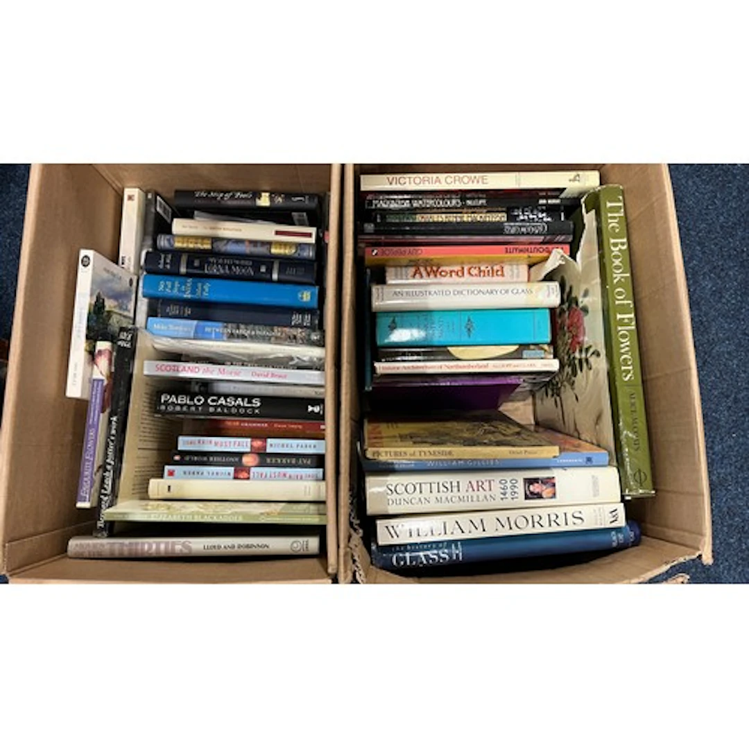 Two boxes of mixed books to include Elizabeth Blackadder, Be...
