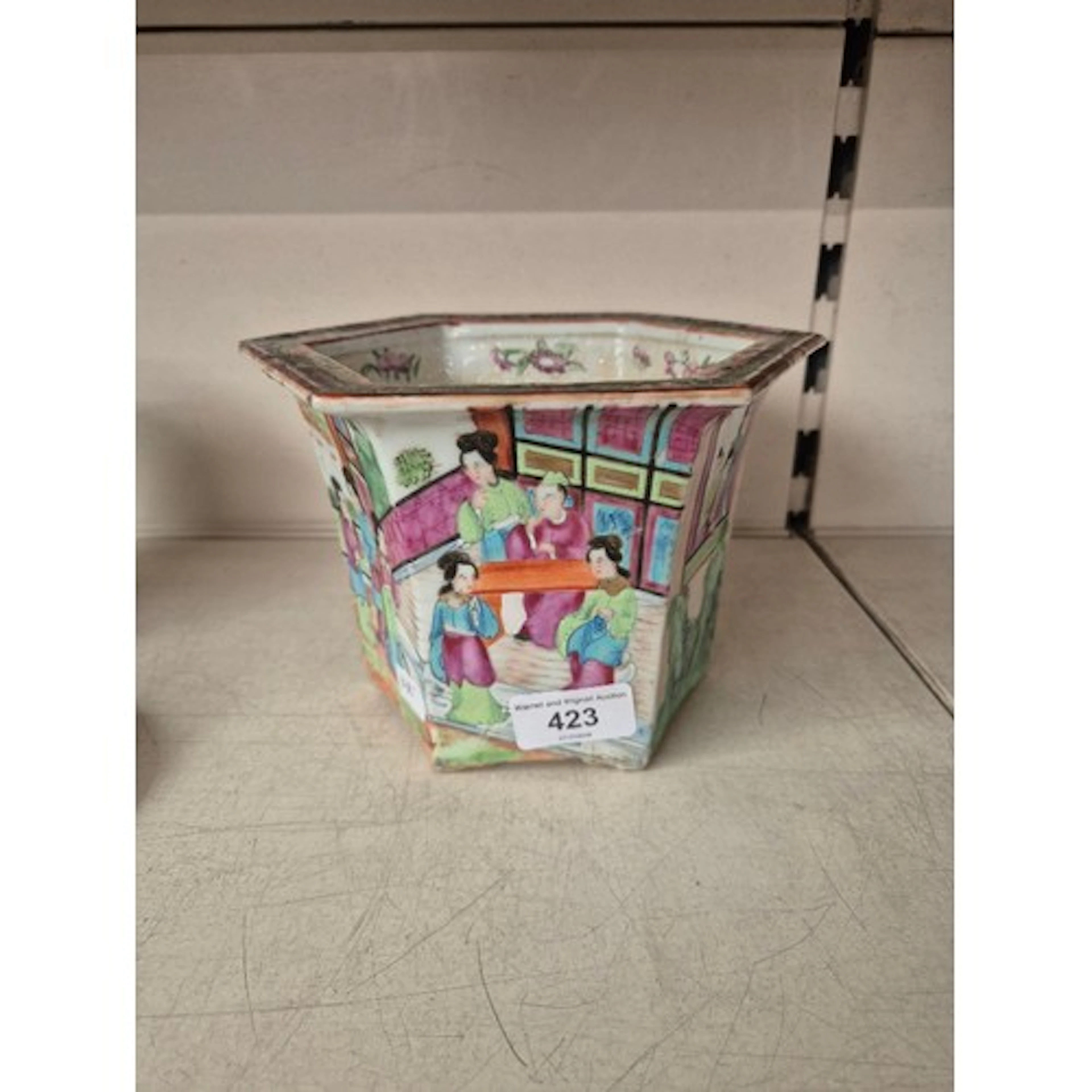 A vintage Chinese Famille Rose hexagonal porcelain cache pot...