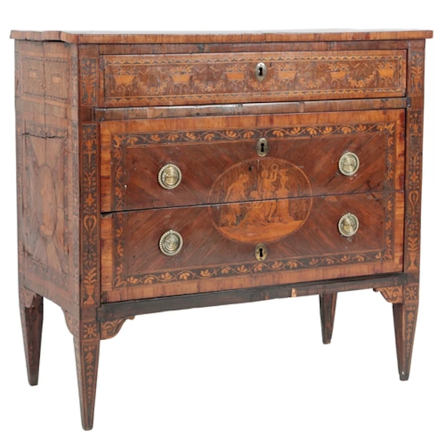 A small North Italian Neo-Classical fruitwood, kingwood and ...