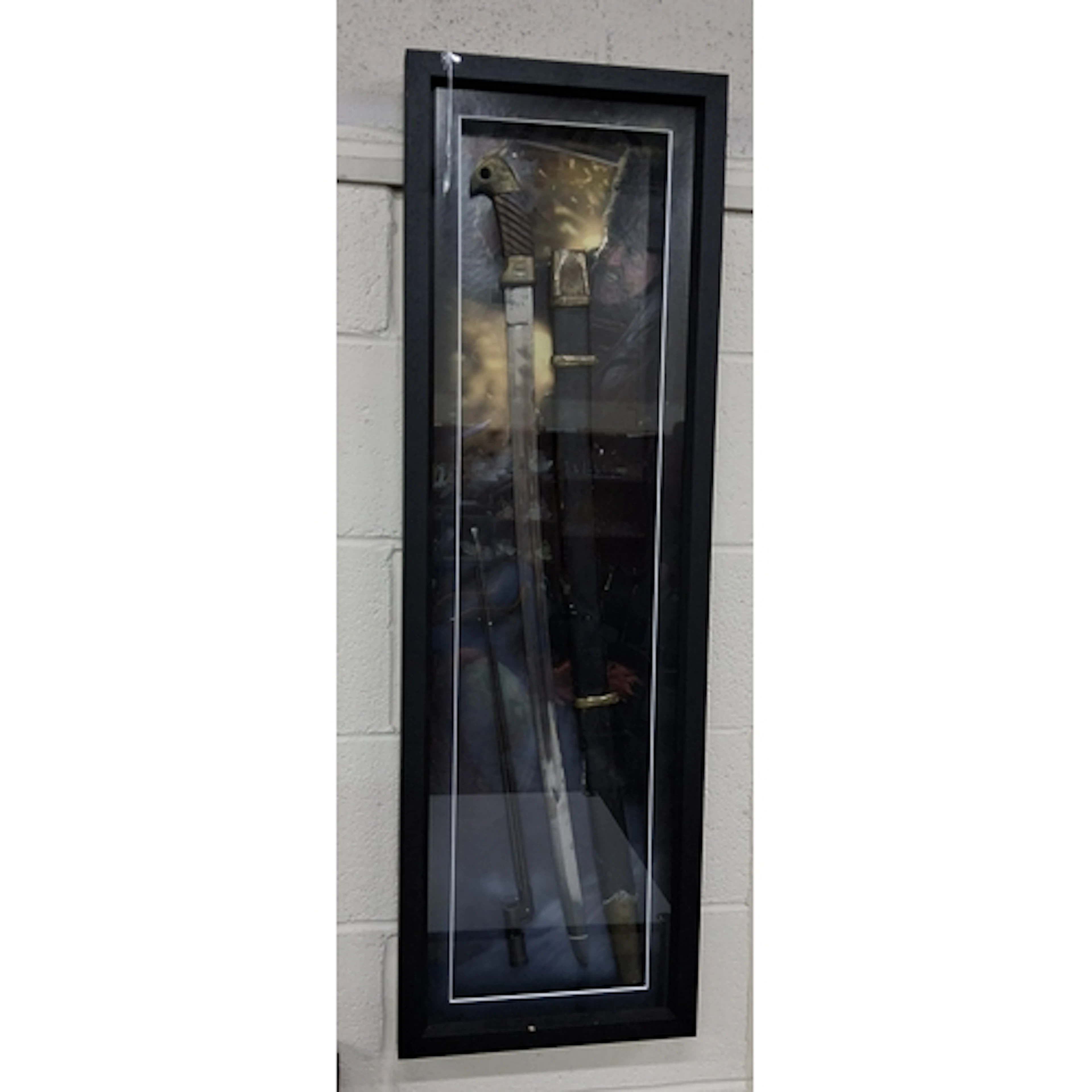 A BOX FRAMED REPLICA SOVIET SHASHKA, specifically of the 192...