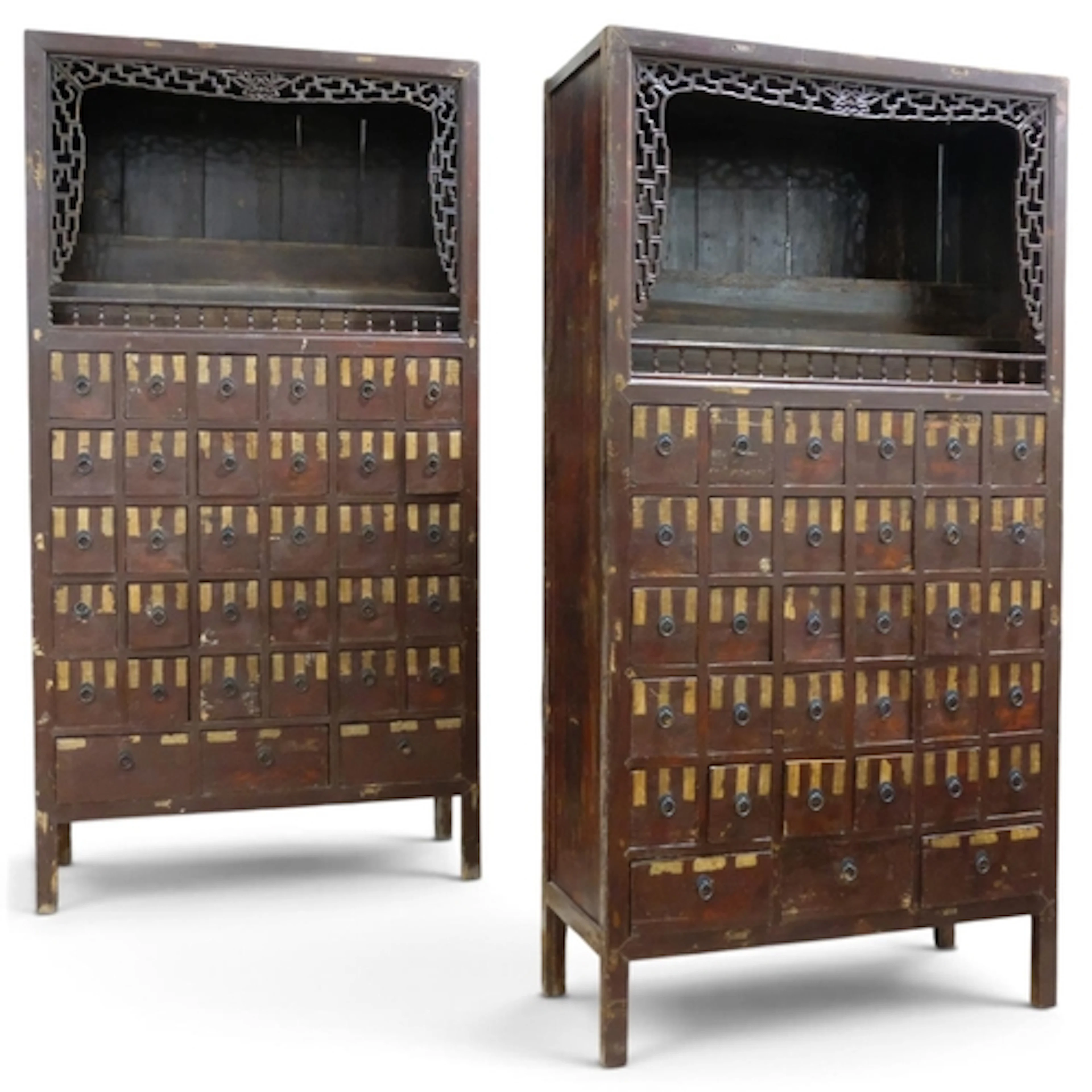 A pair of large scale 19th century Chinese apothecary cabine...
