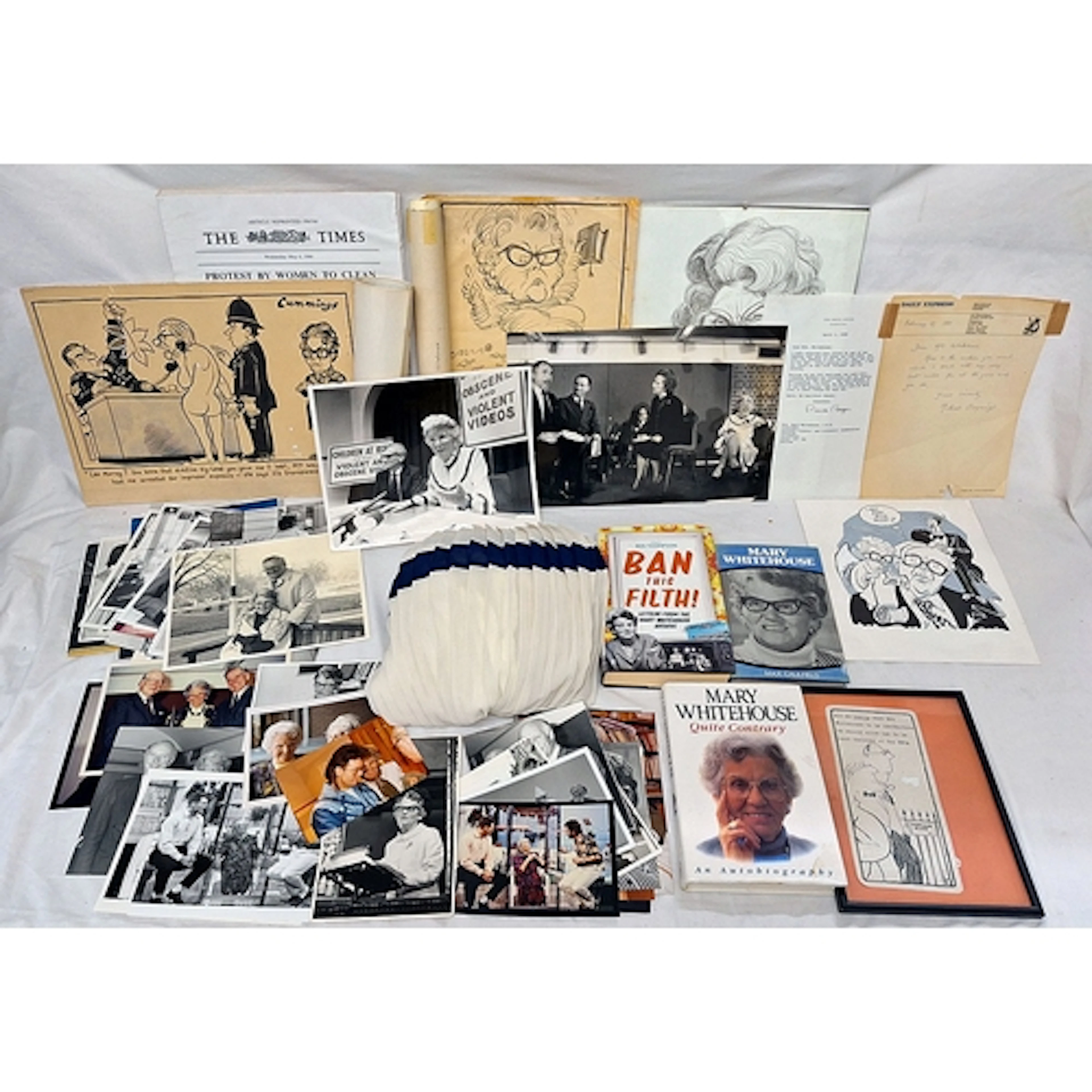 Ephemera incl. Signed copy Mary Whitehouse by Mike Caulfield...