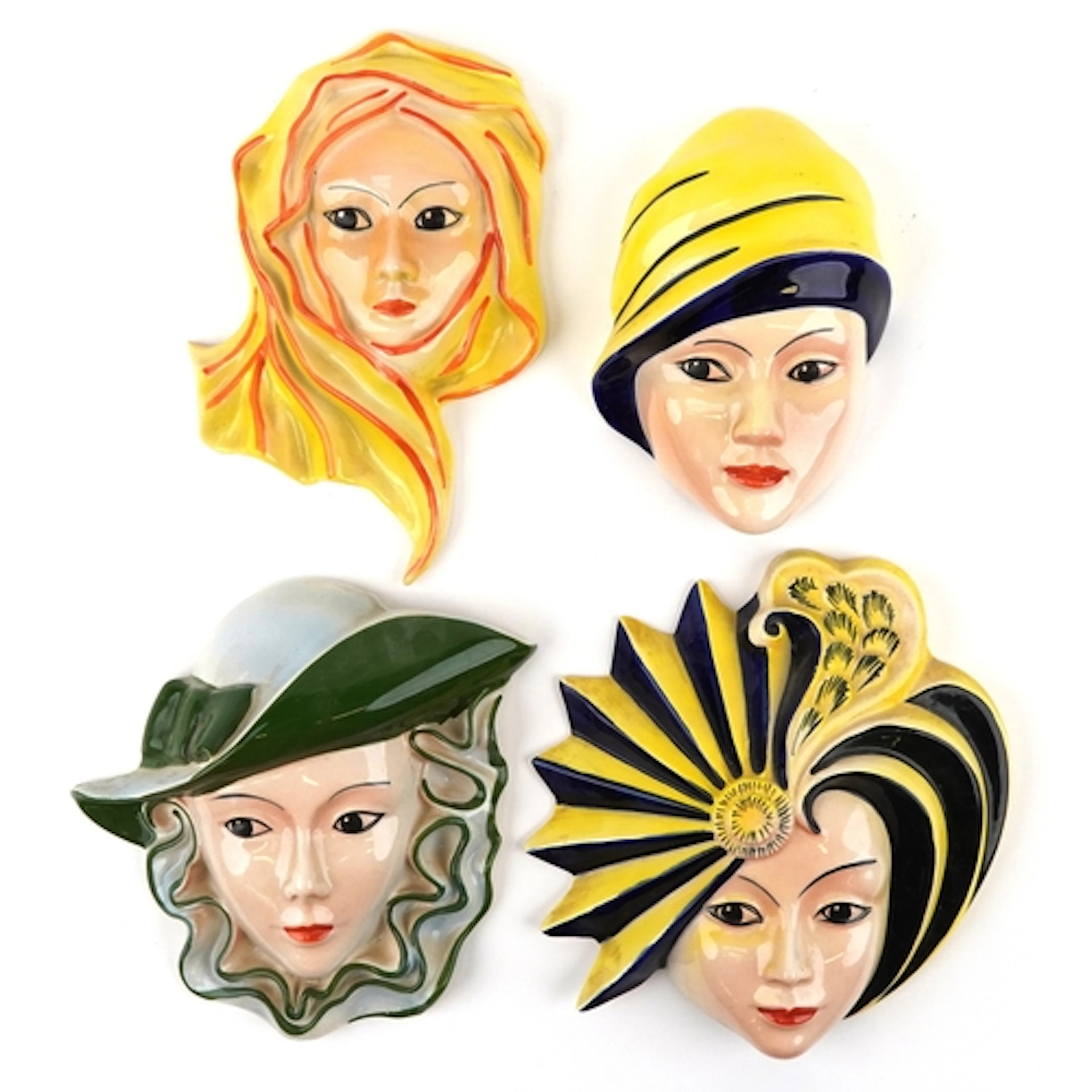 Dorothy Ann for Crown Devon, four Art Deco style hand painte...