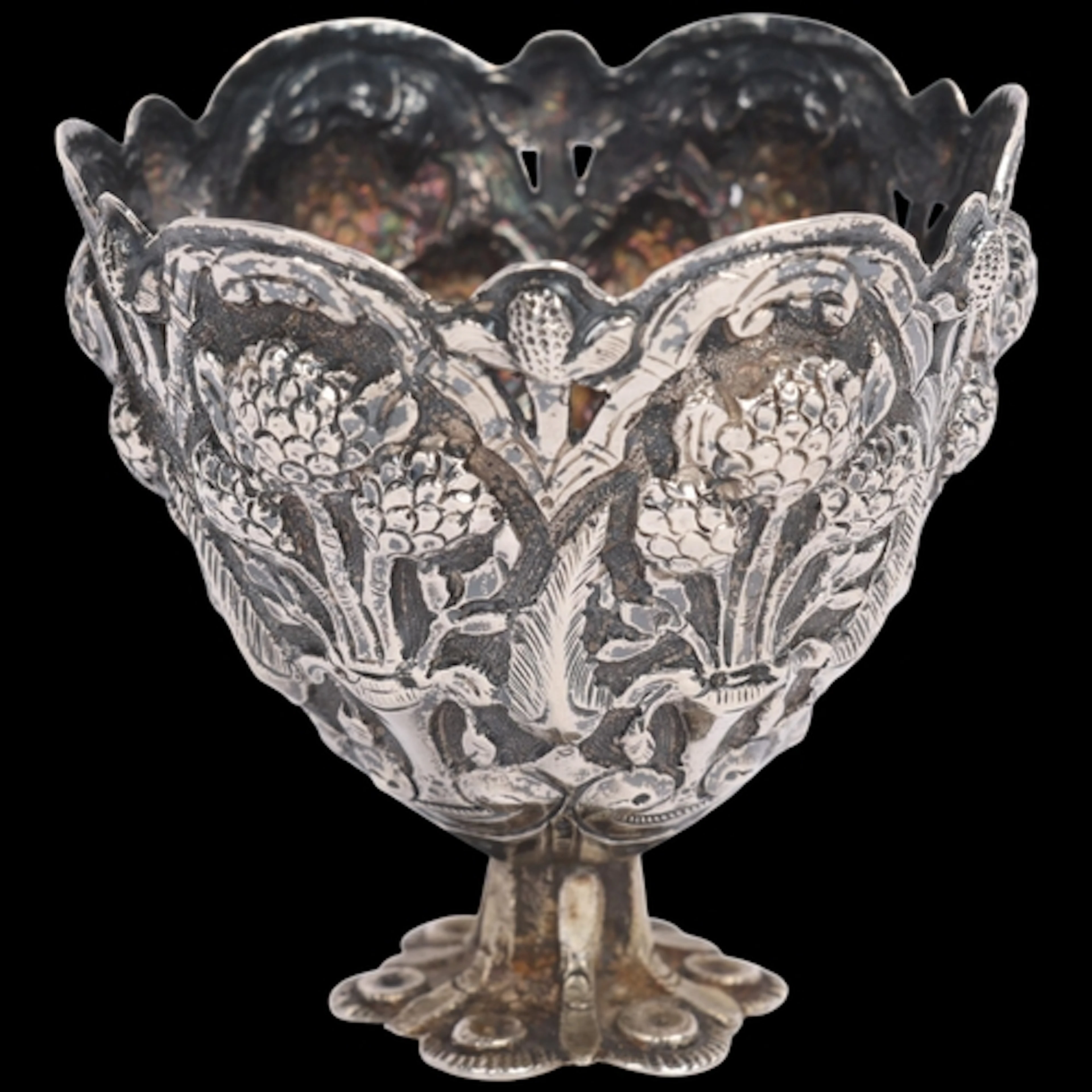 An Ottoman silver zarf, with allover relief embossed floral ...