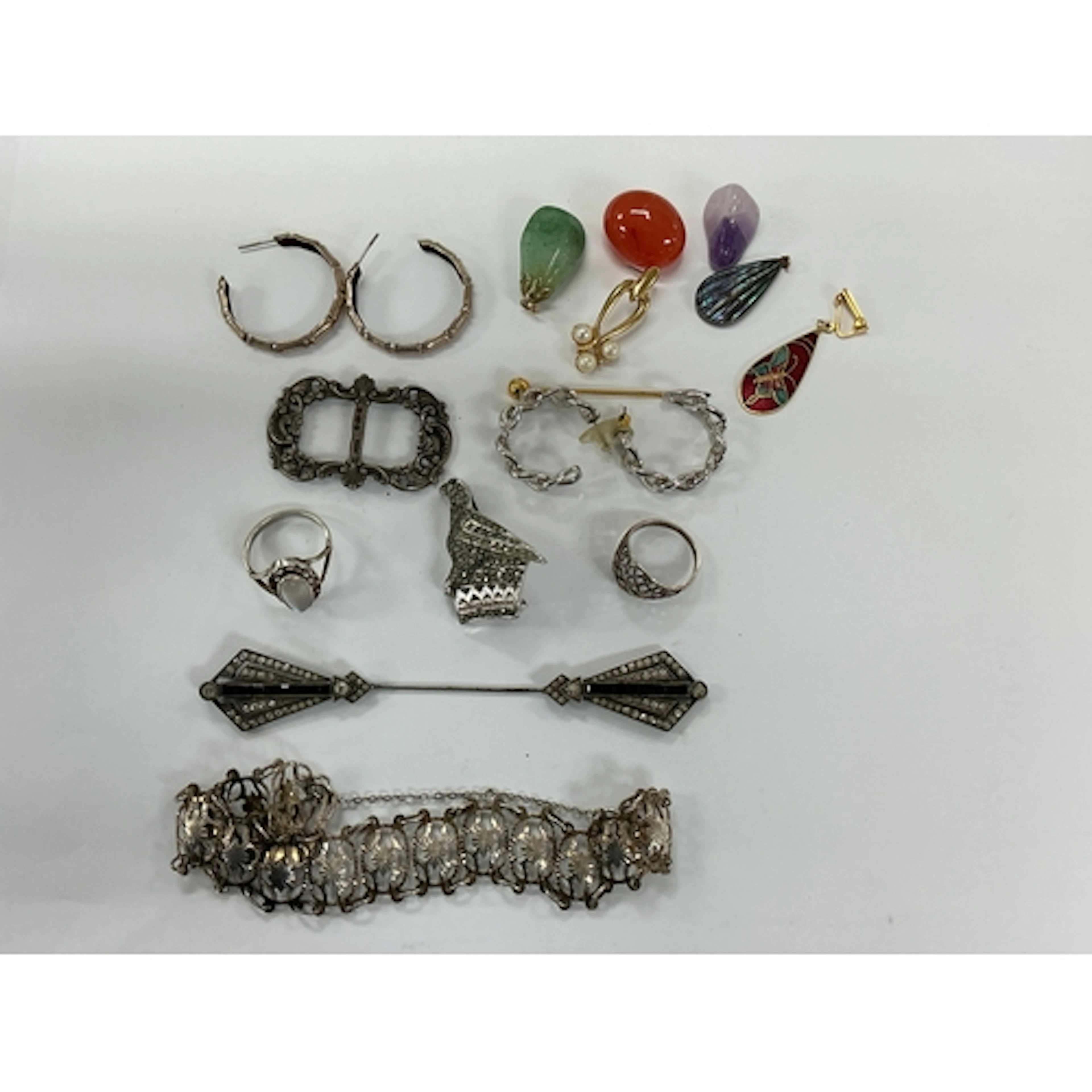 A silver openwork bracelet plus jewellery odds