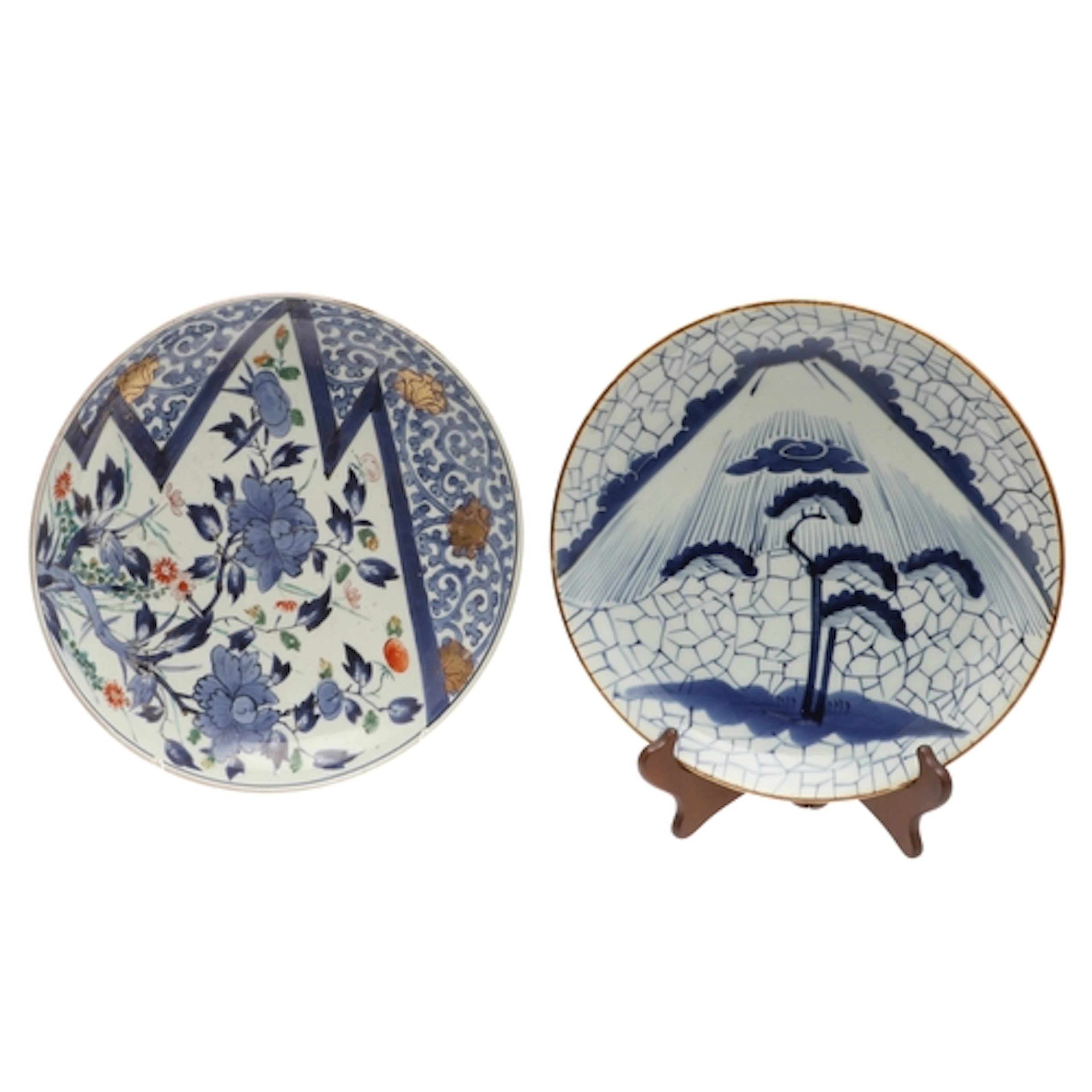 LARGE JAPANESE PORCELAIN DISHES. Including a large blue and ...