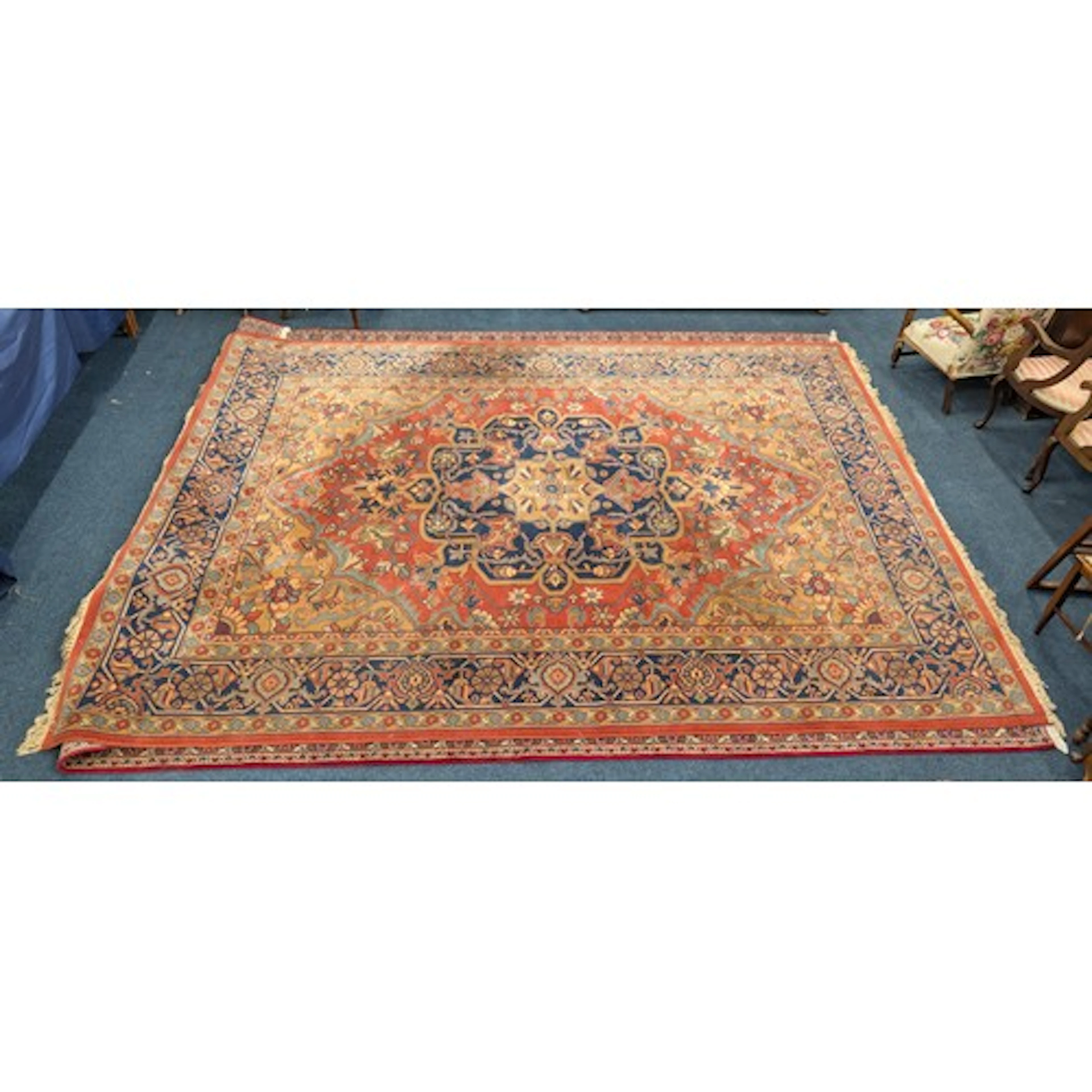 Large multi bordered fringed carpet with floral motifs, 370 ...