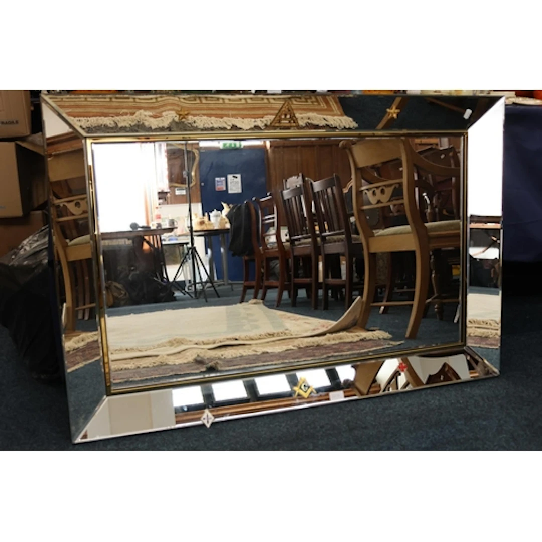 Large modern glass wall mirror with Masonic insignia, 80cm x...