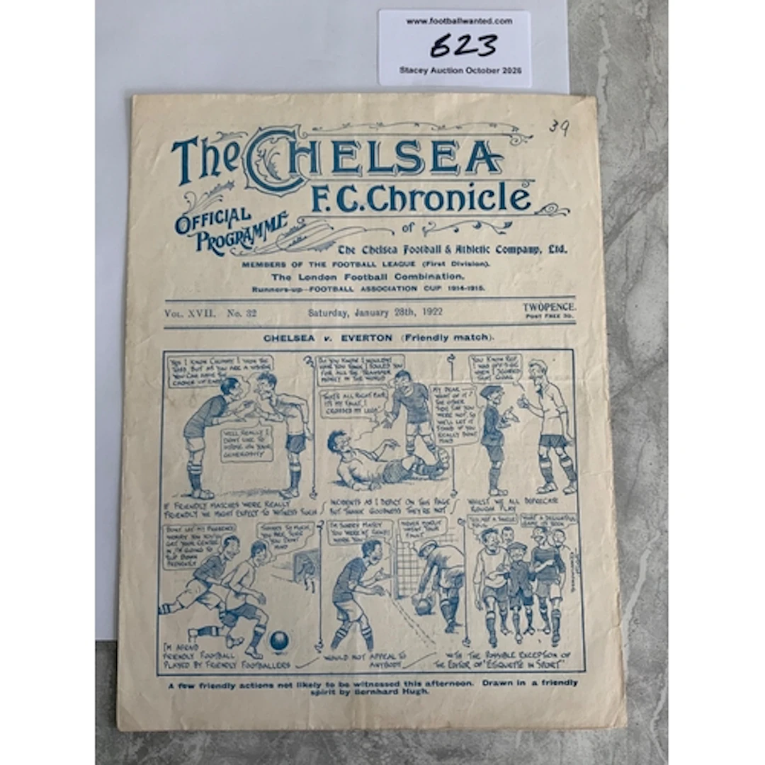 1921 1922 Chelsea v Everton Friendly Football Programme: Goo...