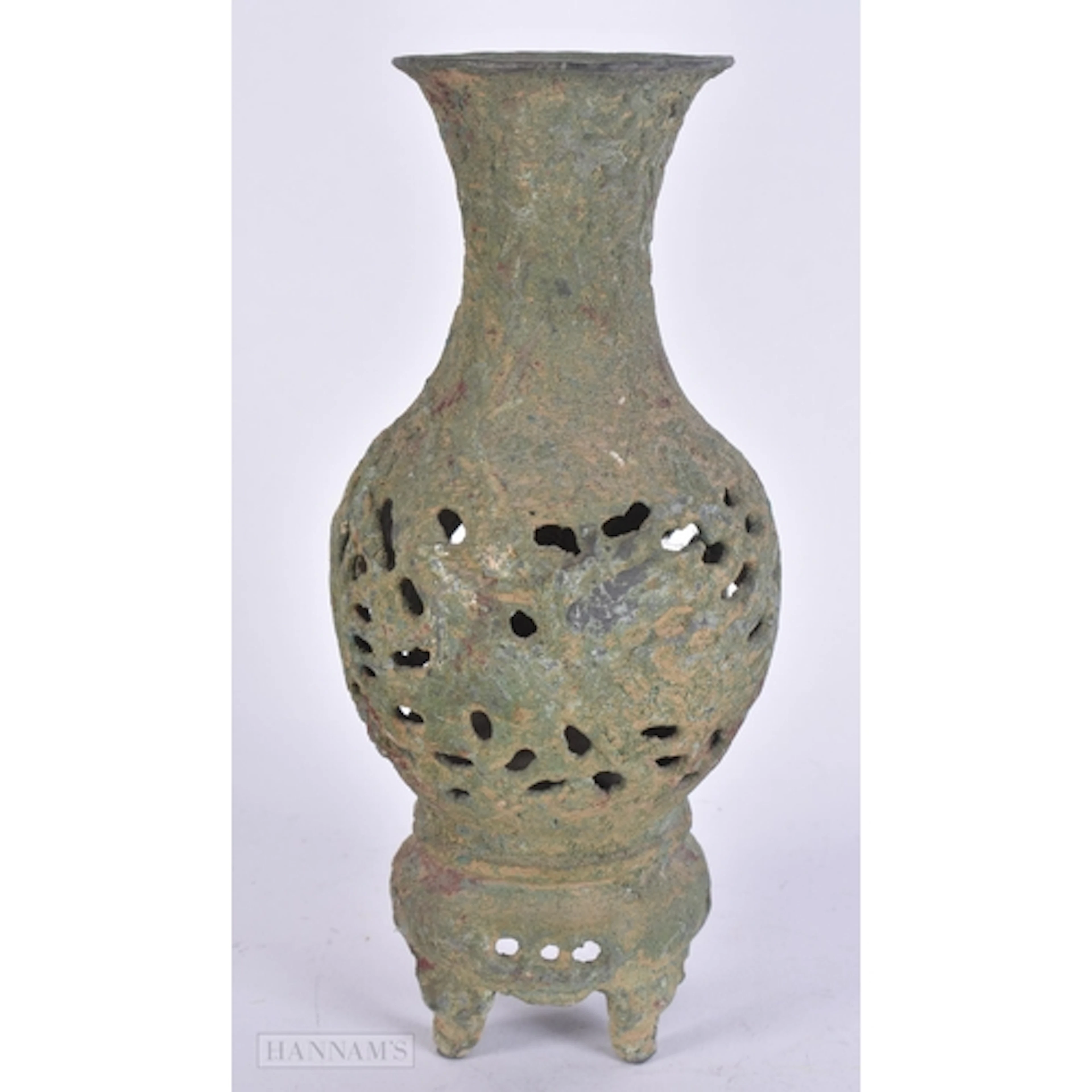 AN UNUSUAL RETICULATED ASIAN MIDDLE EASTERN BRONZE VASE poss...