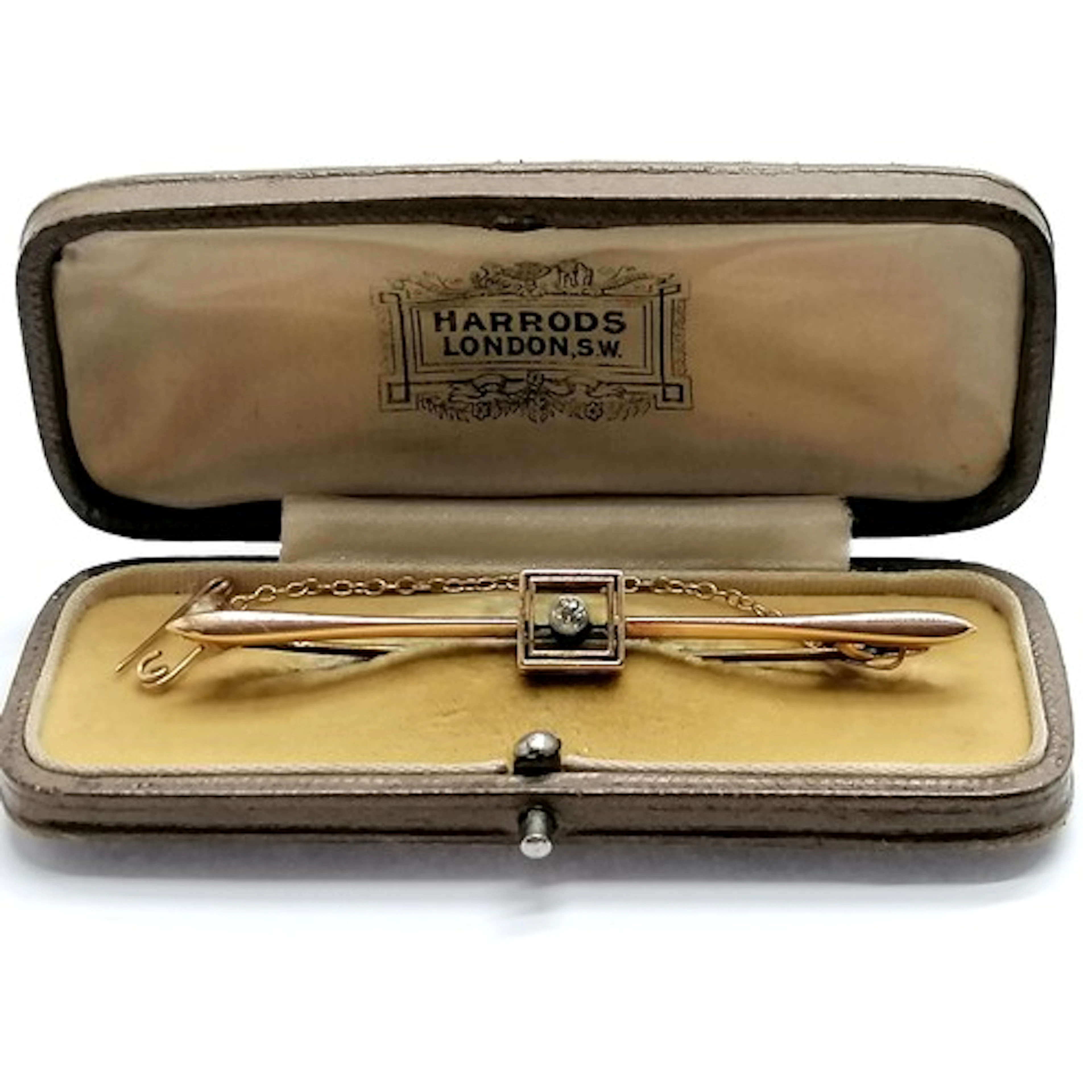 Antique 15ct hallmarked gold diamond set bar brooch with Pat...