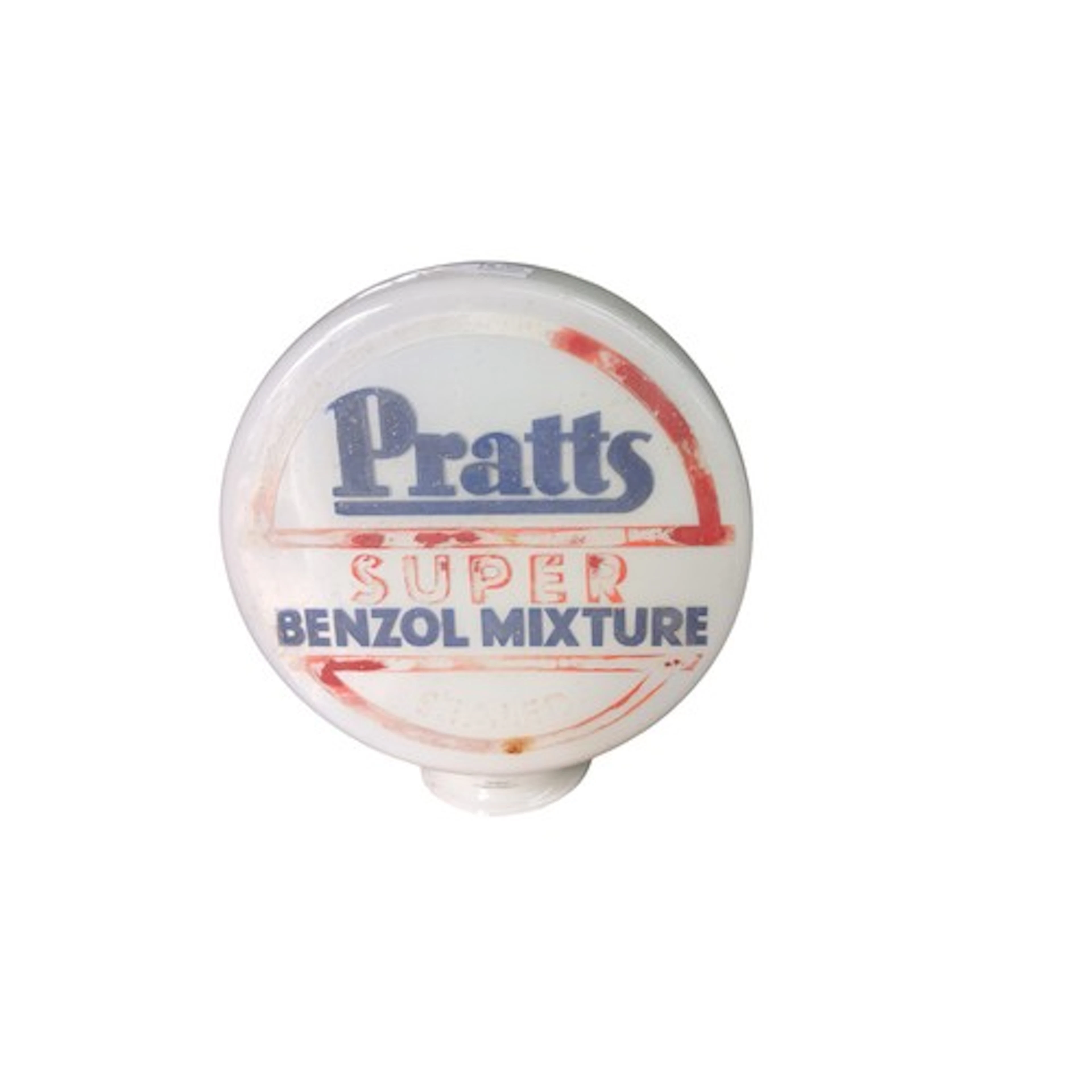 Pratts 'Super Benzol Mixture' glass petrol pump globe, stamp...