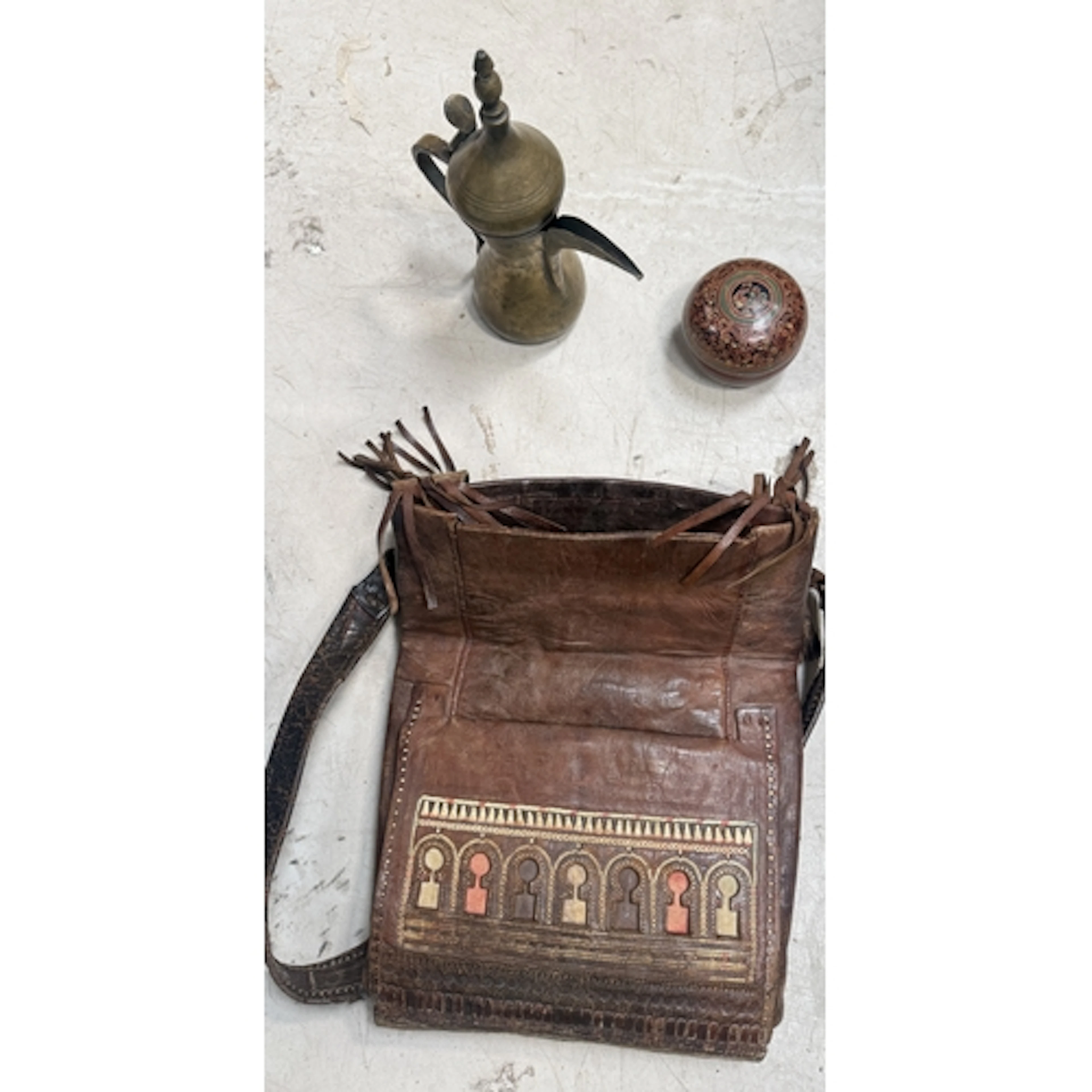 A VINTAGE NORTH AFRICAN BERBER CHOUKARA LEATHER BAG Probably...